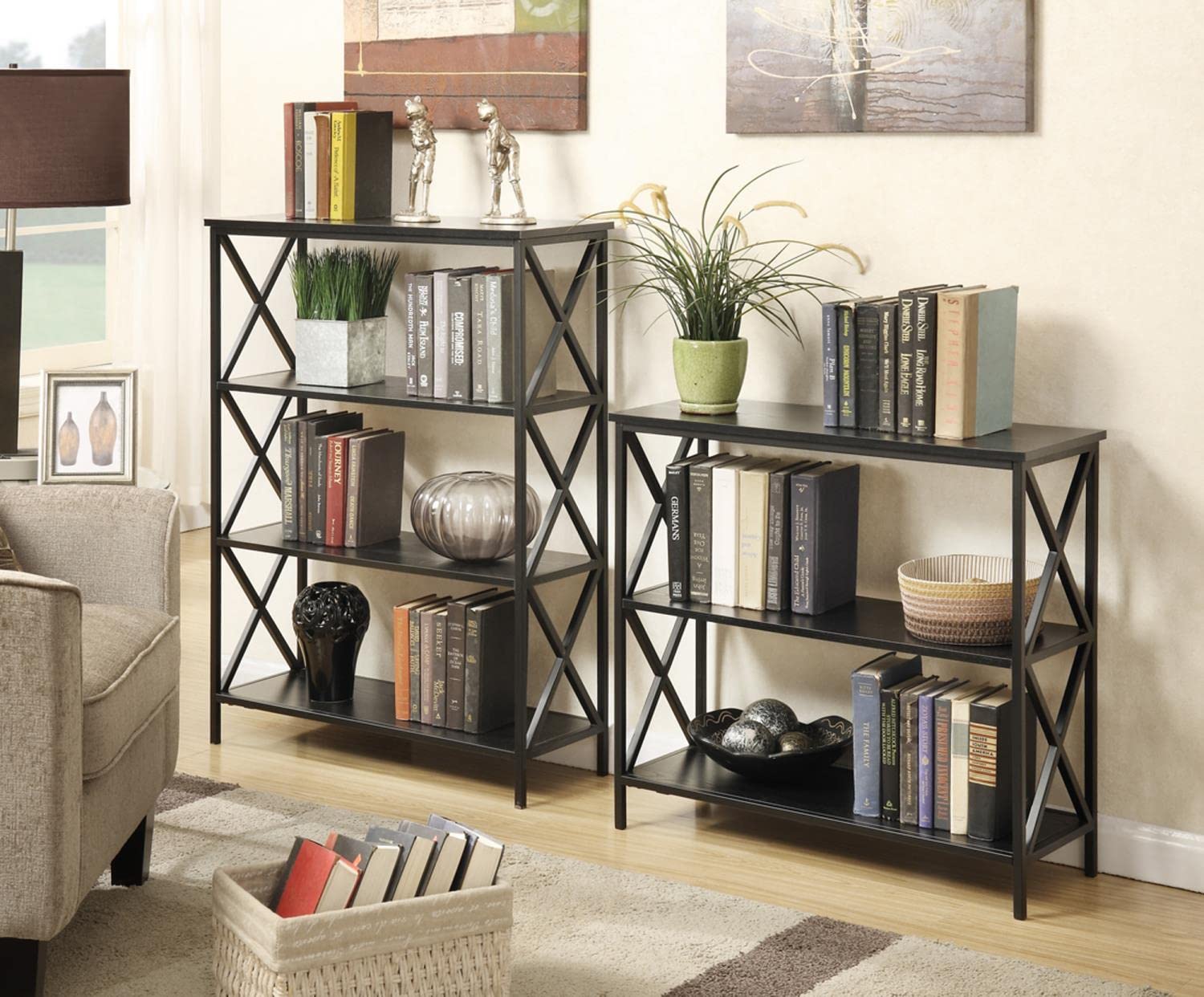 Convenience Concepts Tucson 3-Tier Bookcase Shelf - Black Wooden Storage Organizer for Living Room, Bedroom, Office & Study - Perfect for Books, Decor & Display Items