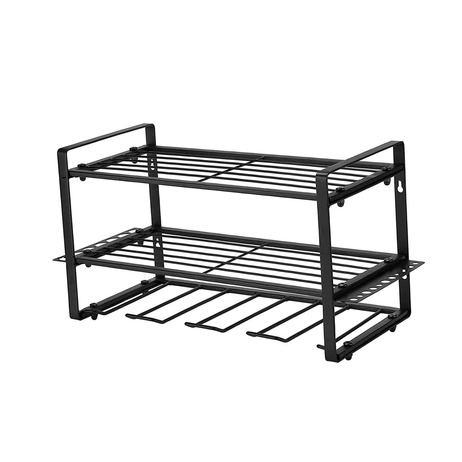 Dualoai 3-Tier Metal Tool Organizer Rack with 4 Hooks - Heavy Duty Garage Storage for Power Tools, Drills & Accessories - Perfect for Workshop, Garage & DIY Projects