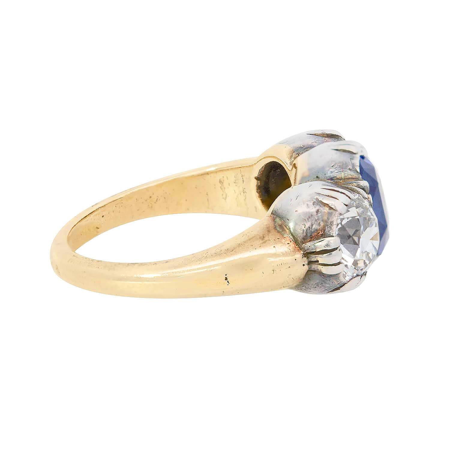 Exquisite Victorian 18K Gold & Sterling Silver GIA Certified No Heat Ceylon Sapphire Diamond Ring for Women - Perfect for Weddings, Anniversaries & Special Occasions