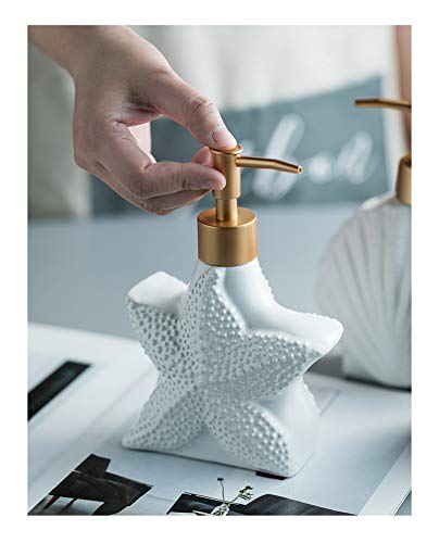 Ceramic Starfish Shell Soap Dispenser with Pump - Decorative Bathroom Soap Bottle & Lotion Dispenser for Coastal Beach Theme Home Decor