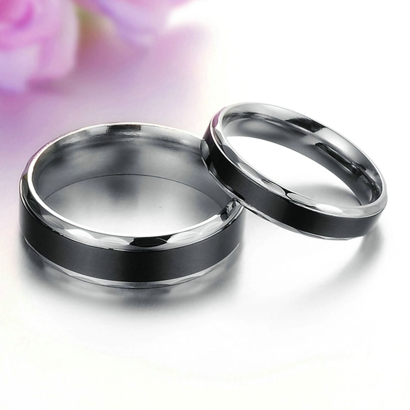 Knsam 2-Piece Stainless Steel Couple Rings Set - Matching Wedding Bands for Men & Women - Durable Black Finish - Perfect for Anniversaries, Engagements & Romantic Gifts