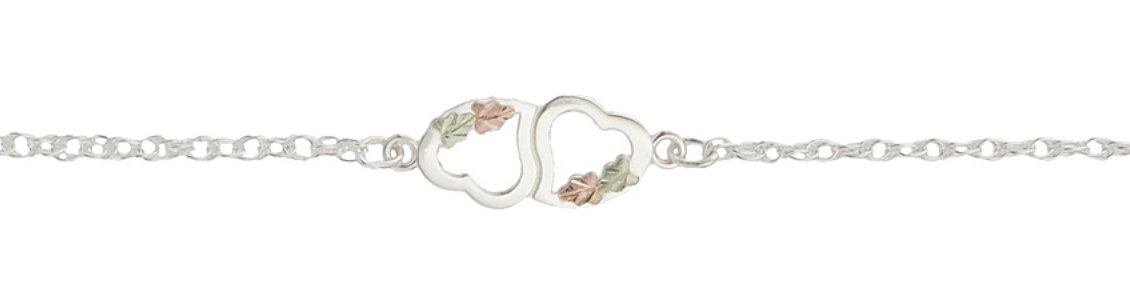 Two Hearts Sterling Silver Ankle Bracelet with 12k Green Gold & Rose Gold - Black Hills Gold Jewelry for Women, Perfect for Weddings, Anniversaries & Romantic Gifts