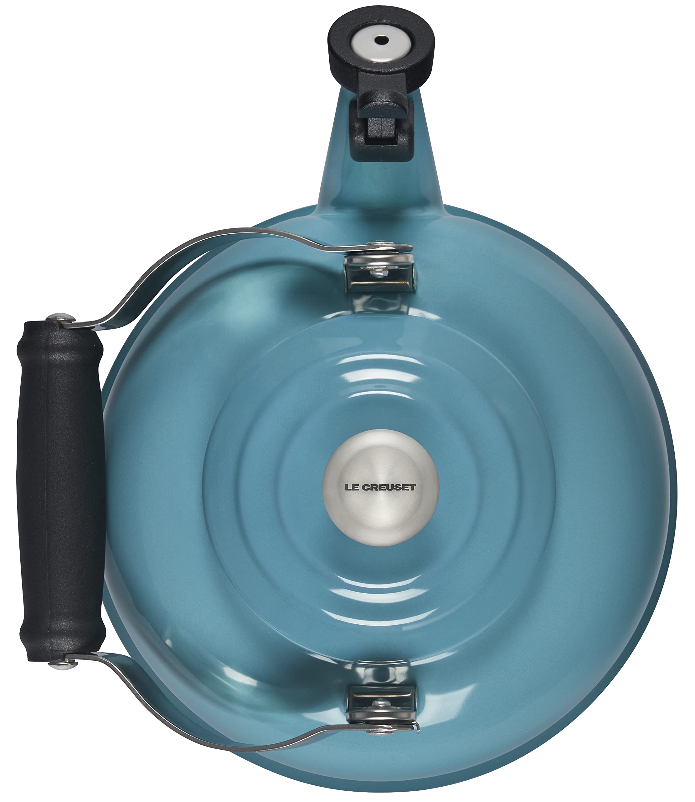Le Creuset 1.7 Quart Enameled Steel Whistling Tea Kettle - Caribbean Blue with Metal Finishes | Stovetop Safe for Gas & Electric | Perfect for Home, Office & Tea Lovers