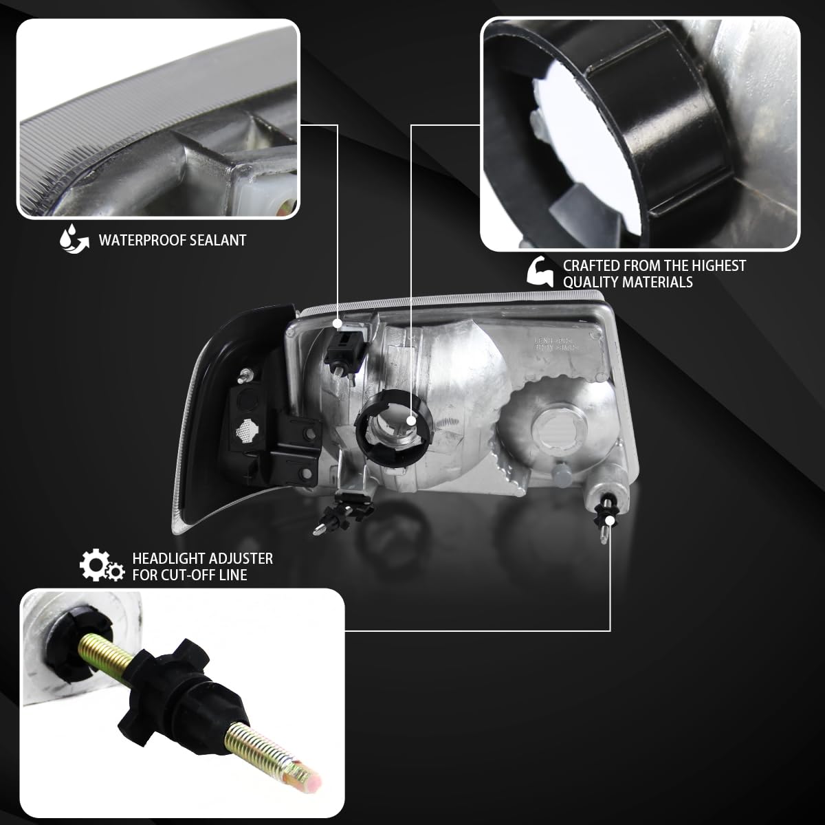 AUTOZENSATION Black Crystal Headlights & Corner Lights Turn Signal Pair Compatible with 2001-2011 Ford Ranger - Upgrade for Enhanced Night Visibility & Style