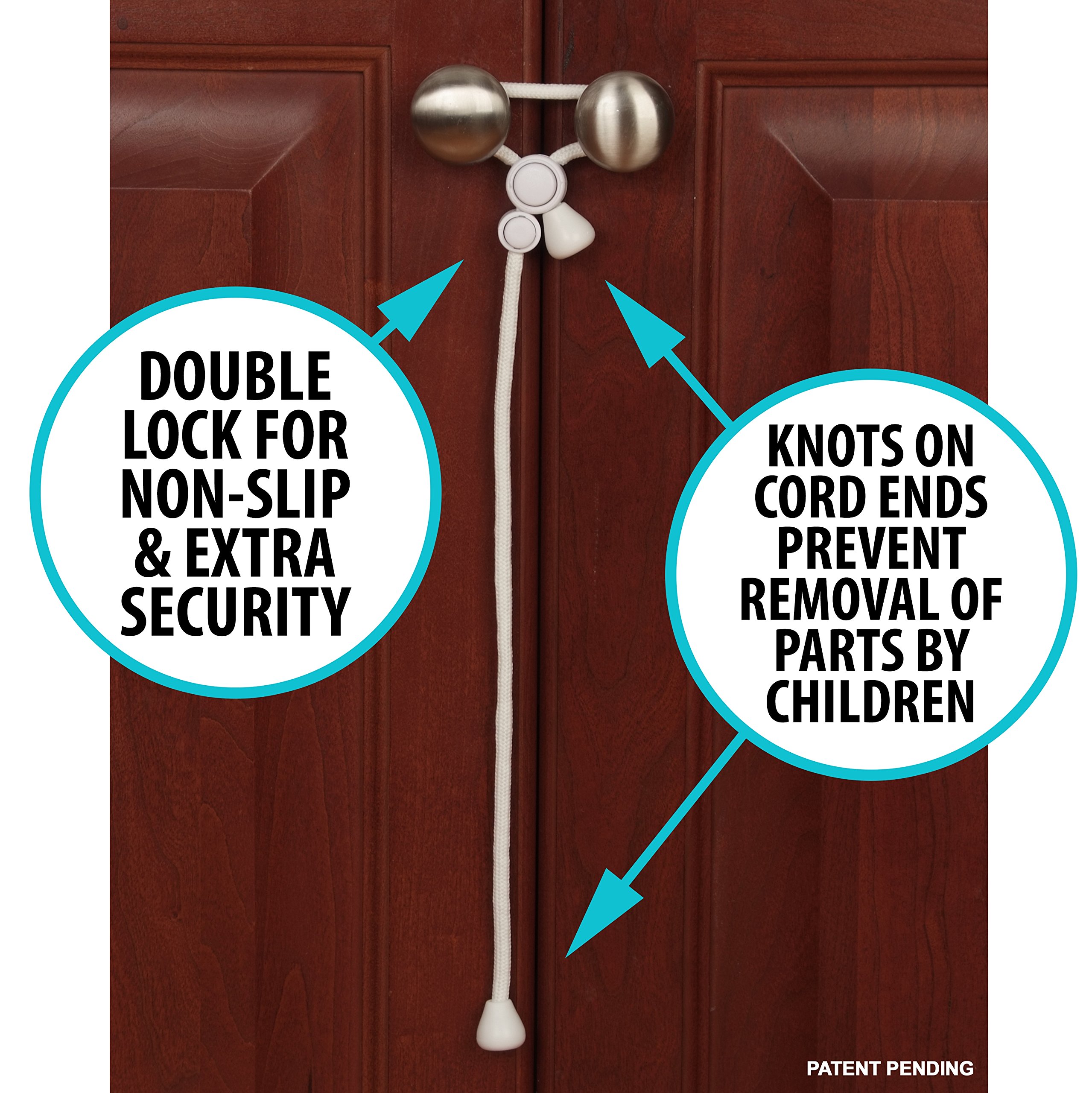 Baby Safety Cabinet Locks - Child Proof Cabinet Latches for Knobs, No Drill No Screw No Adhesive Home Safety Straps (White) - Perfect for Kitchen, Bathroom, RV & Nursery Childproofing