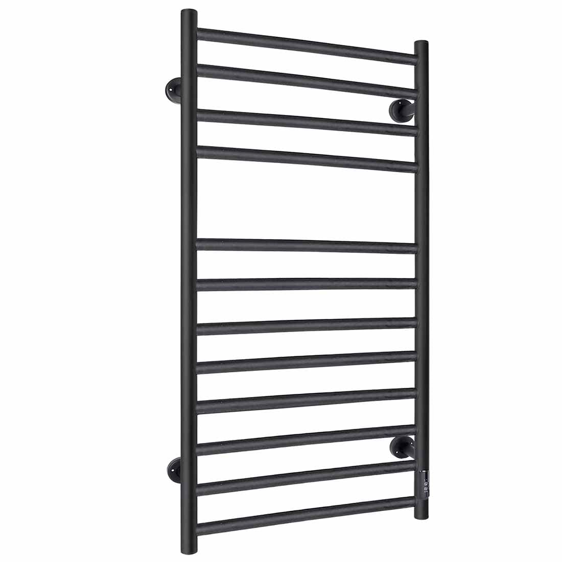 JXXM 12-Bar Electric Towel Warmer - Wall Mounted Stainless Steel Heated Towel Rack with Timer, Matte Black - Plug-in or Hardwired for Bathroom | Perfect for Spa, Luxury Bath & Guest Room Warm Towels