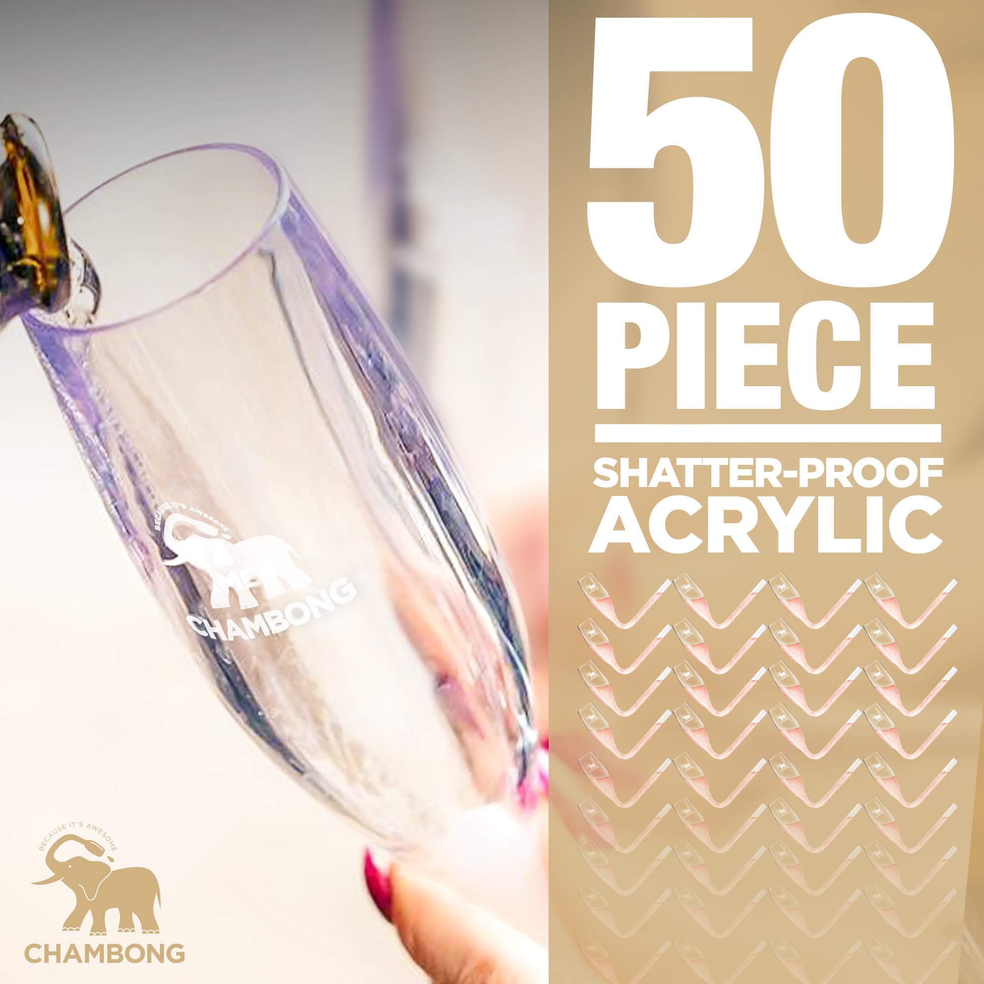 Chambong - Elegant Champagne Flutes for Weddings & Bachelorette Parties - 50pc Bridesmaid Proposal Gift Set - Perfect for Celebrations, Showers & Special Events