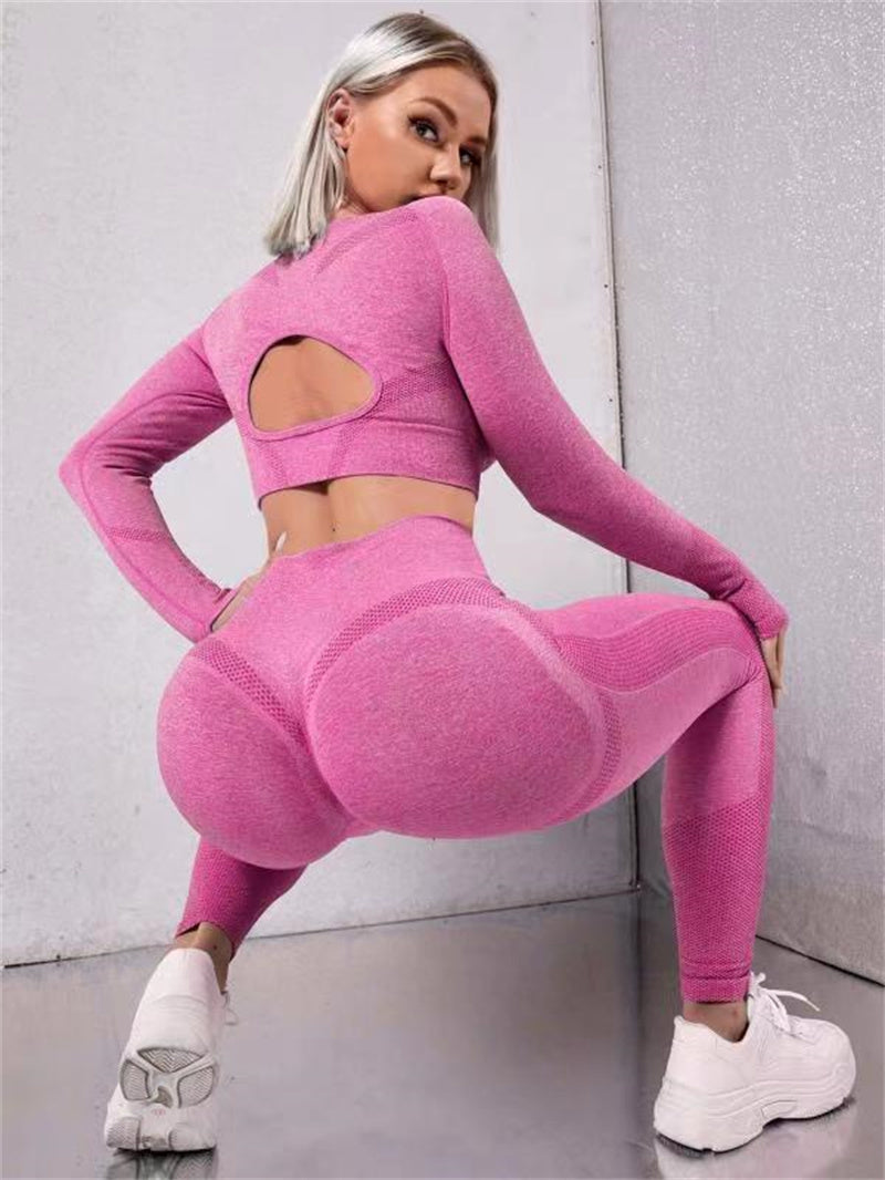 2-Piece Women's Workout Set - Long Sleeve Mesh Top & High Waist Butt Lifting Seamless Leggings | Gym Fitness Yoga Running Sportswear Outfit for Women | Perfect for Gym, Yoga, Running & Casual Wear