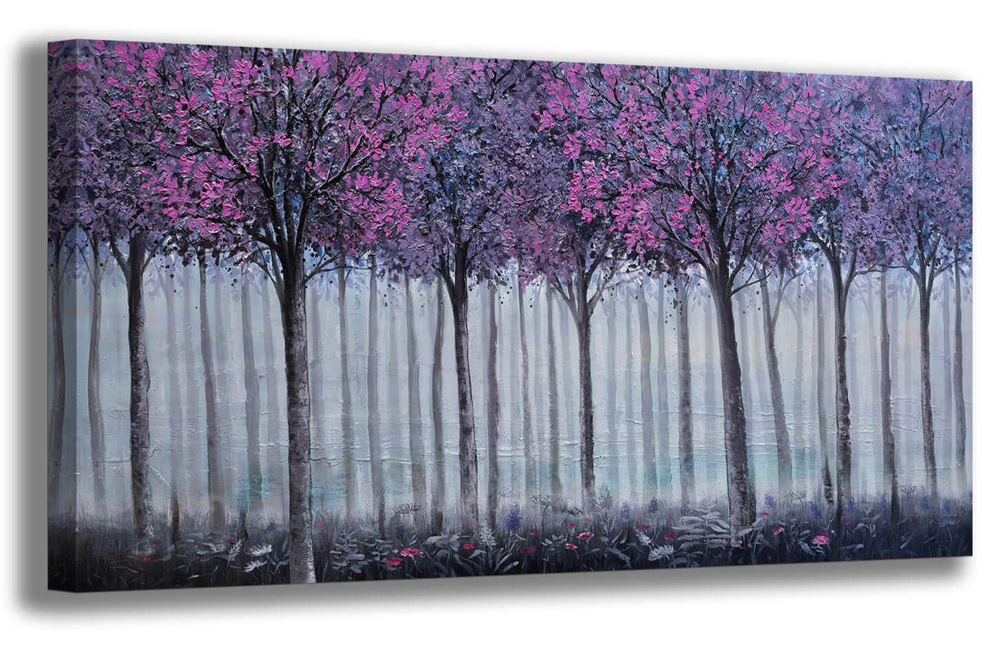 Abstract Purple Forest Canvas Wall Art - 24x48, Modern Framed Decor for Living Room & Bedroom