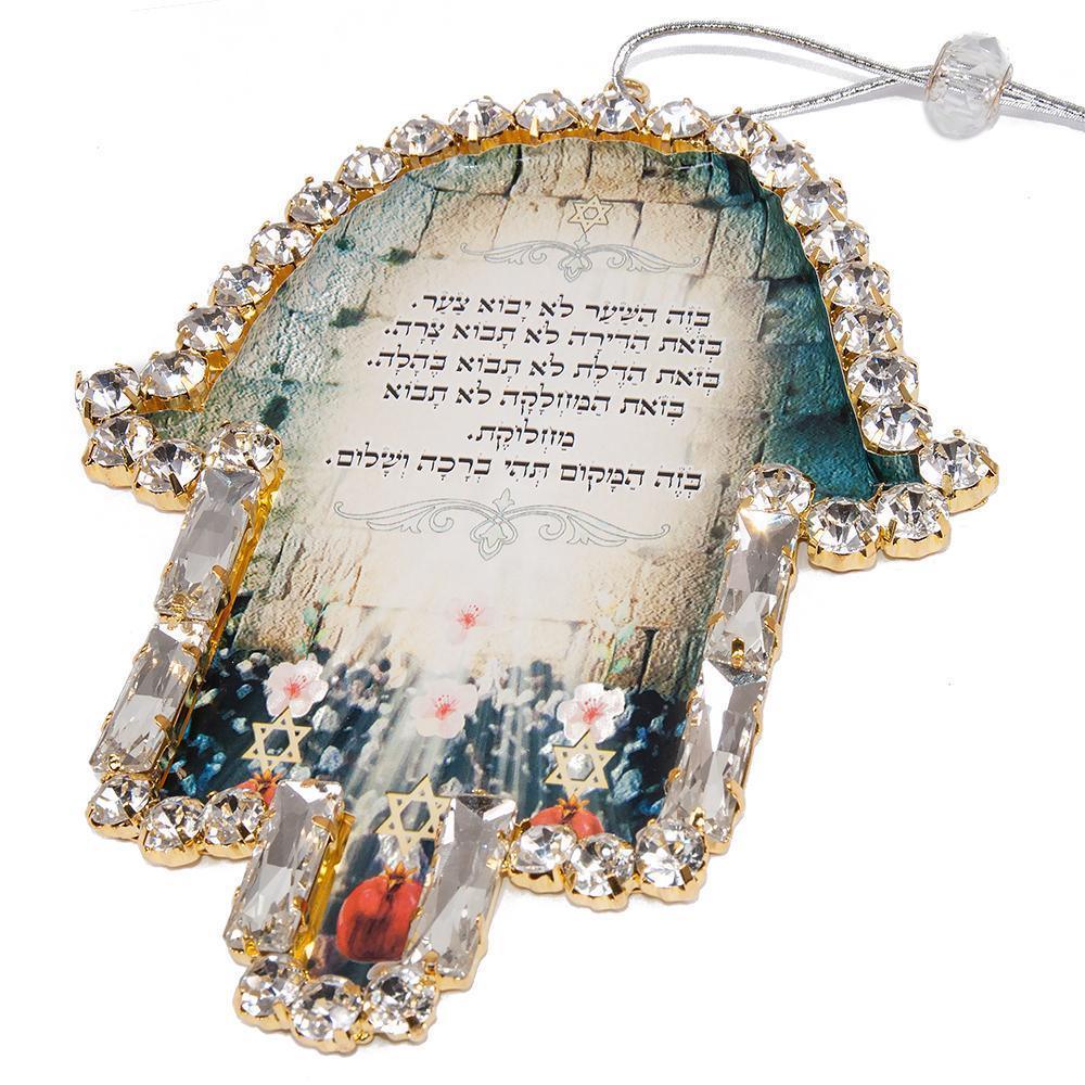 Hamsa Hand Wall Hanging Decor with Crystals - Spiritual Home Blessing Protection Amulet - Perfect for Bedroom, Living Room & Office Decor