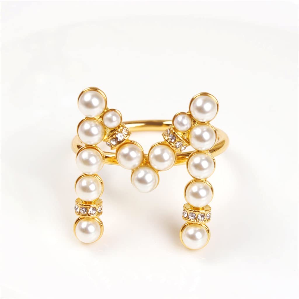 12-Piece Gold Pearl Letter Napkin Rings Set - Elegant English Alphabet Napkin Holders for Wedding, Party, and Formal Dining Table Decor