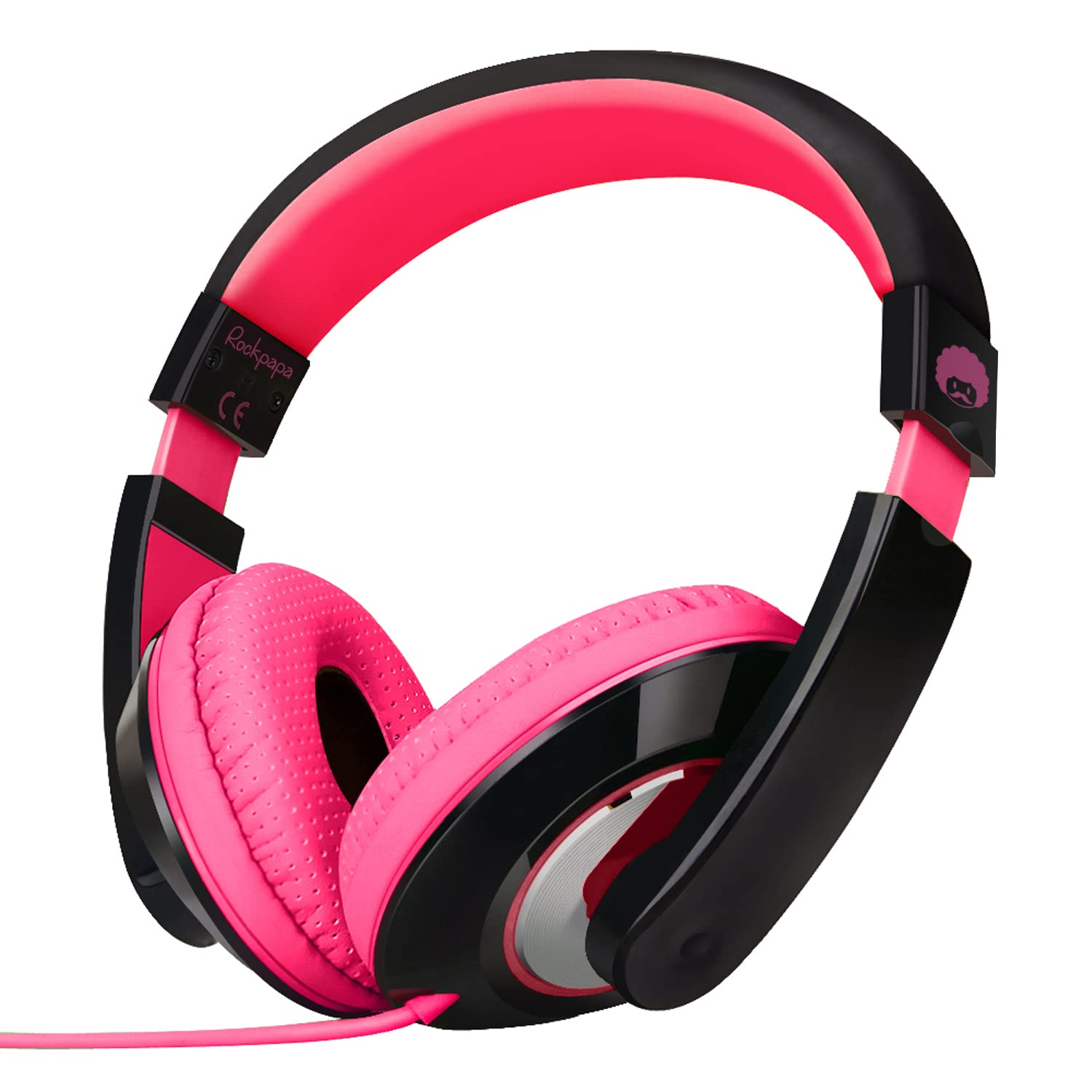 Rockpapa Comfort Kids Headphones - Adjustable Over Ear Wired Headphones for Children, Girls, Teens & Adults with Stereo Sound (Black Pink) - Perfect for School, Travel, Online Learning & Home Use