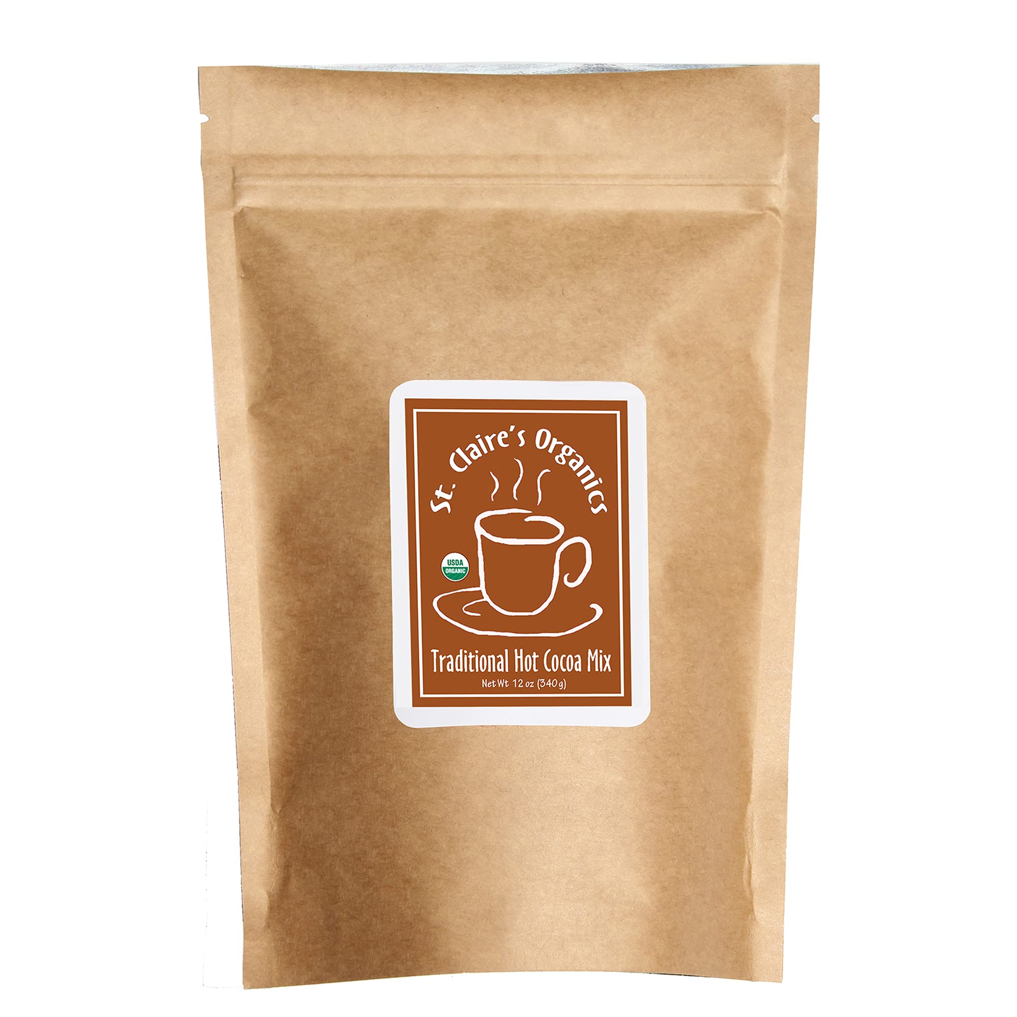 Organic Gourmet Hot Cocoa Mix by St. Claire's - Traditional Flavor, 12oz Bag (20 Servings) | Allergen-Free, Vegan, Non-GMO, Gluten-Free | Made in Dedicated Allergen-Free Facility | Perfect for Cozy Winter Nights, Holiday Gifts & Vegan Treats