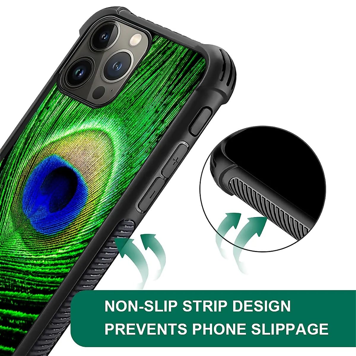 CARLOCA iPhone 16 Pro Case - Peacock Feather Design for Women, Shockproof Soft Silicone TPU Cover with Non-Slip Back | Perfect for Daily Use, Travel & Outdoor Protection