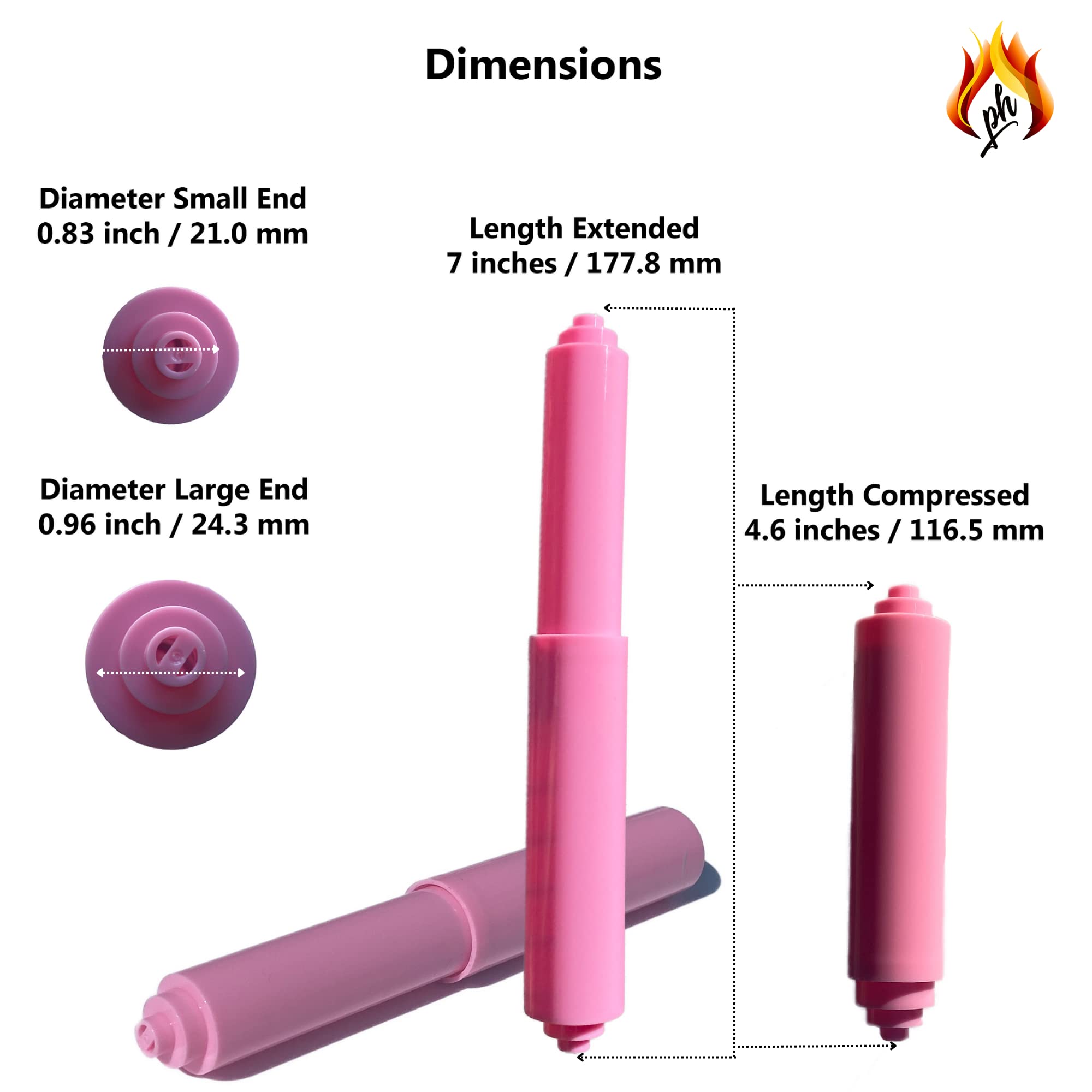 7 Inch Pink Plastic Spring Loaded Toilet Paper Roller Holder - Replacement Spindle Rod & Roll Extender for Extra Large Bathroom Tissue Rolls - Perfect for Home, Office, and RV Use