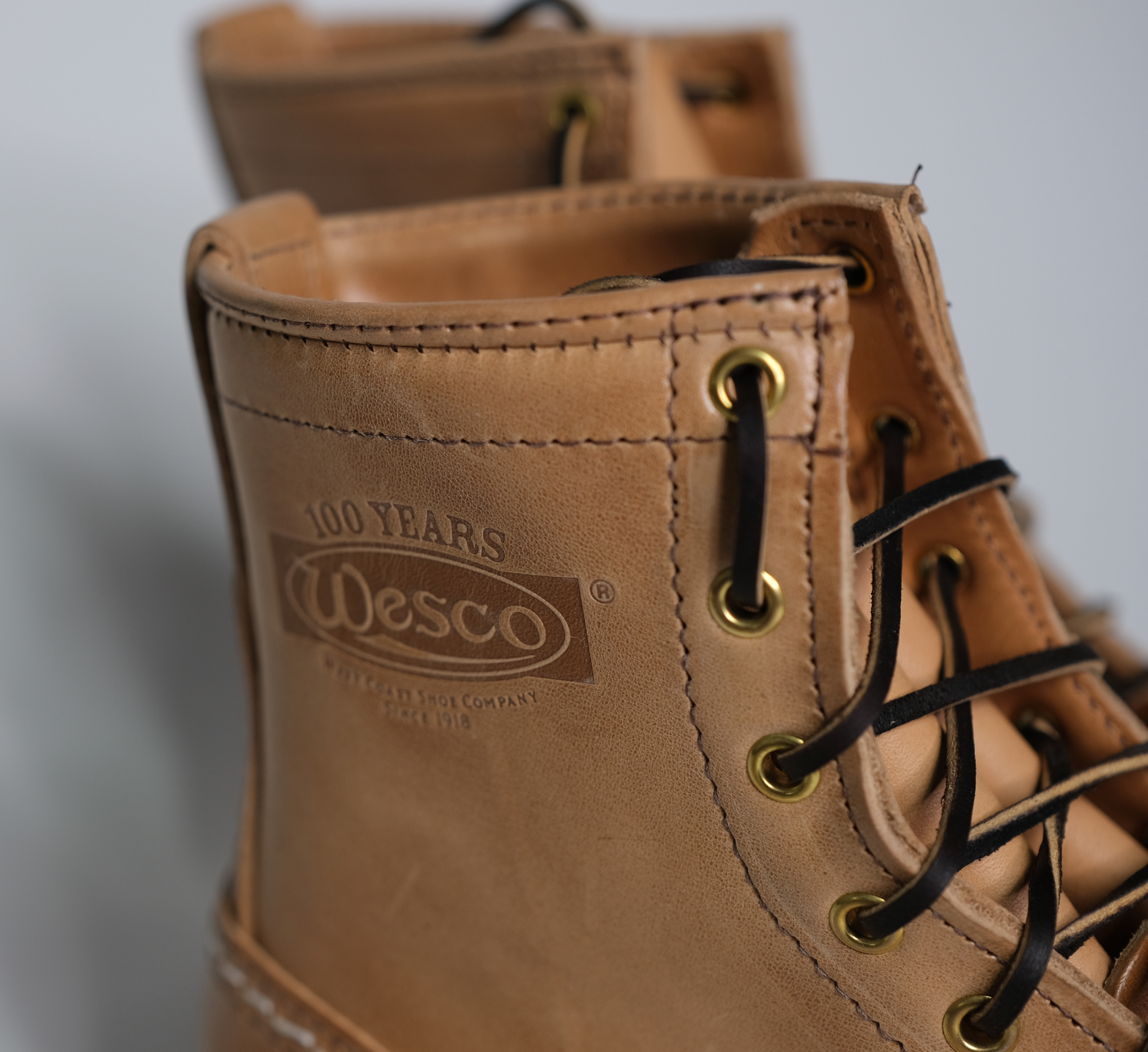 Wesco Boots X The Shop N.H Service Boot - Natural Veg Tanned Horsehide Leather Work Boots for Men - Durable & Stylish for Outdoor Work, Hiking & Casual Wear