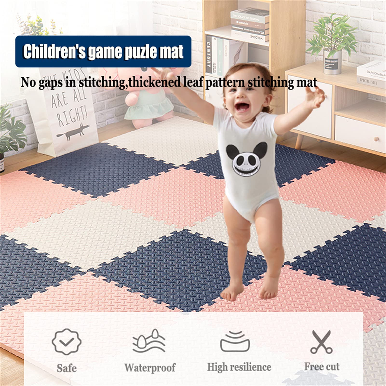 Interlocking EVA Foam Puzzle Play Mat for Kids - 16 Tiles for Baby Crawling & Yoga - Light Pink/Beige/Blue