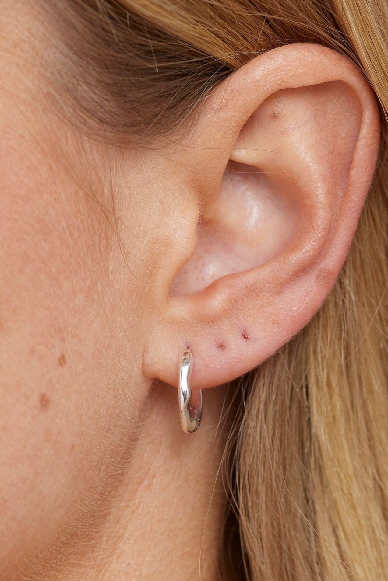 Organic Silver Huggies Earrings for Women - Medium Size Hypoallergenic Hoop Earrings | Perfect for Everyday Wear, Gift Giving & Special Occasions