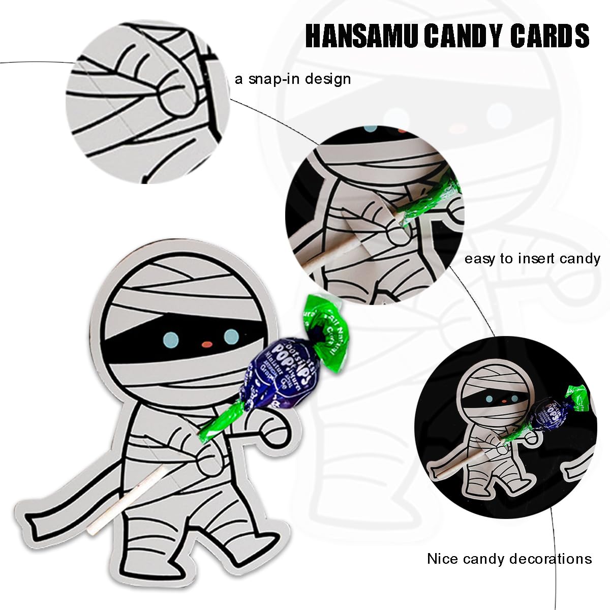 100 Pcs Halloween Candy Holder Paper Cards - Mummy Lollipop & Chocolate Wrappers - Party Decorations Supplies for Halloween Treats, Gifts & Favors - Perfect for Trick-or-Treating, Classroom Parties & Spooky Celebrations