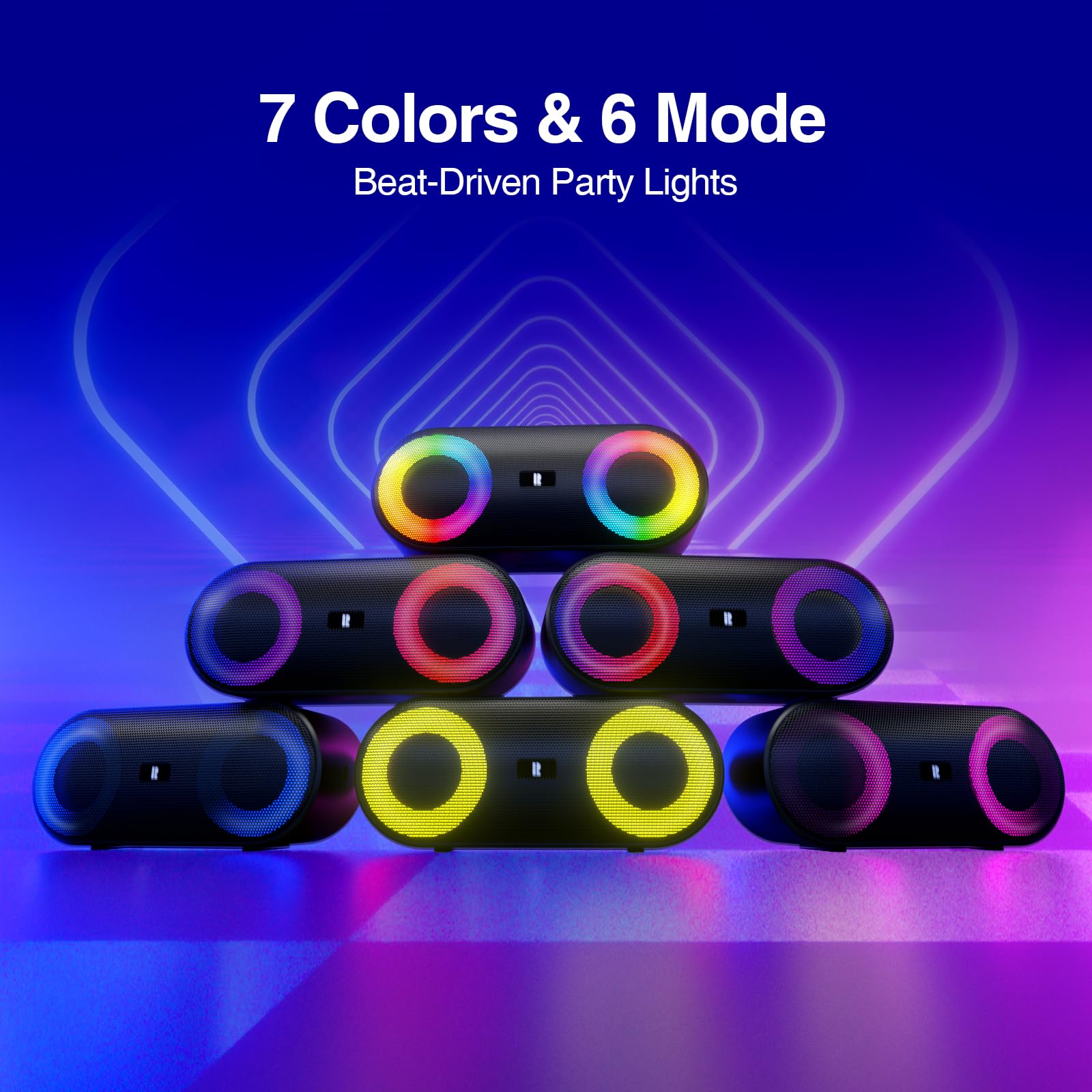 Premium Bluetooth Speaker with 20W Deep Bass, Dynamic LED Lights & 24H Playtime - IP66 Waterproof Wireless Speaker with Built-in Mic for Outdoor, Pool Parties & Travel - Portable Bluetooth 5.0 Speaker for Home, Beach & Camping