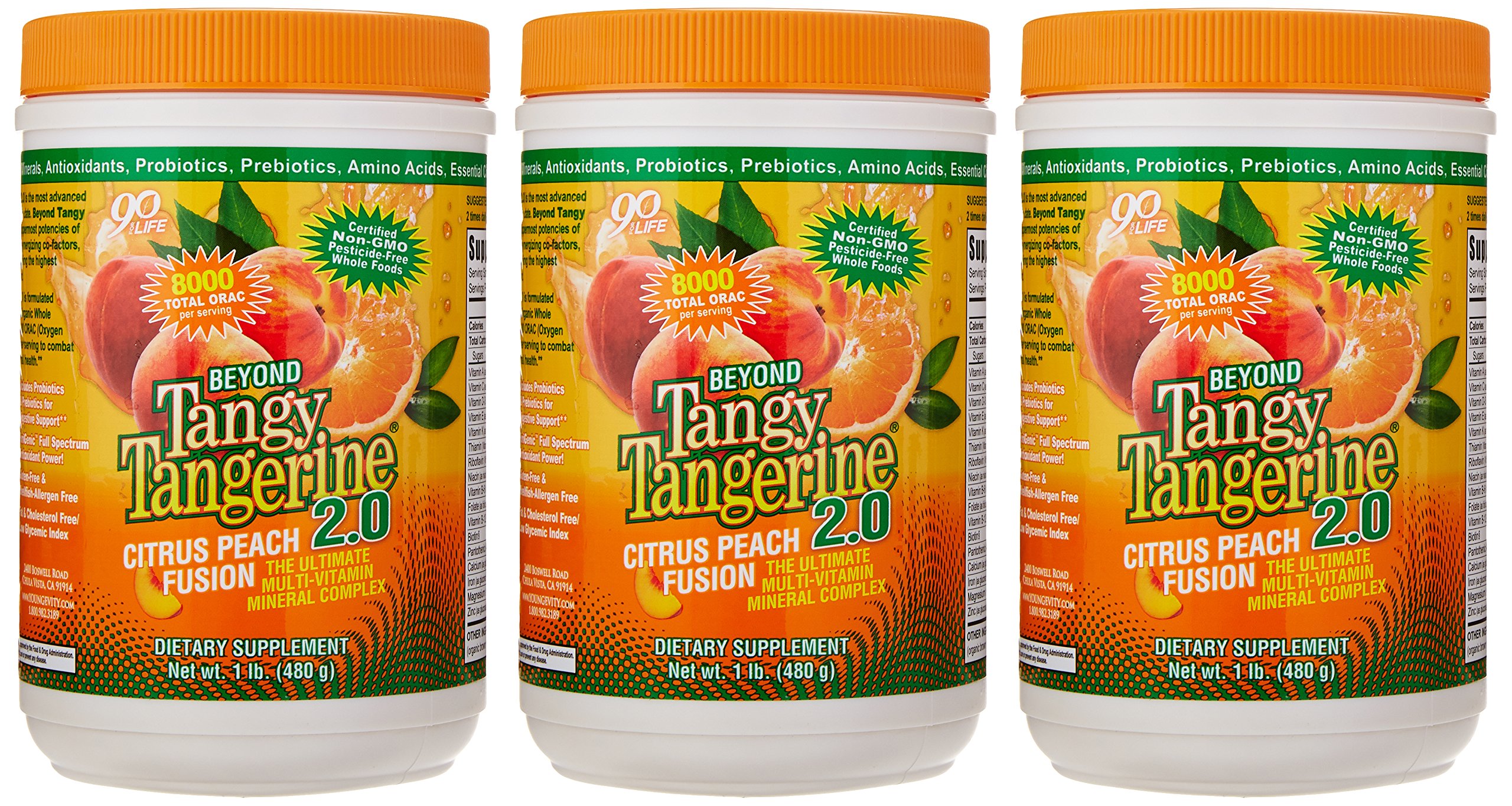 Youngevity Beyond Tangy Tangerine 2.0 Citrus Peach Fusion Multivitamin - Natural Whole Food Supplement with 8,000 ORAC Antioxidants (3 Canisters) | Immune Support & Energy Boost for Active Lifestyles
