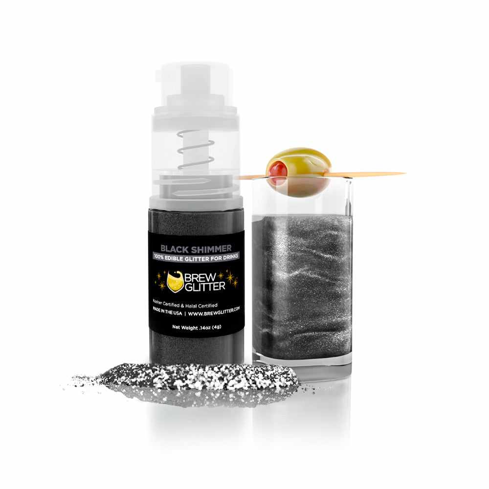 Edible Black Shimmer Beverage Glitter for Drinks & Cocktails - Food Safe Mini Spray Pump Bottle - Perfect for Birthday Parties, Wedding Decor & Cake Decorating