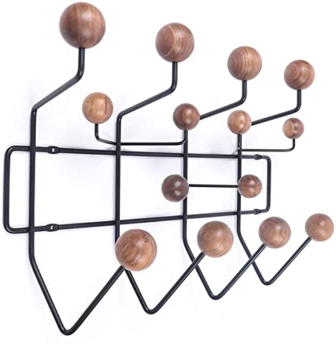 Modern Wall-Mounted Coat Rack with Multi-Hooks - Solid Wood Balls Organizer & Metal Shelf for Entryway, Bedroom, or Office Storage | Durable & Stylish Home Decor