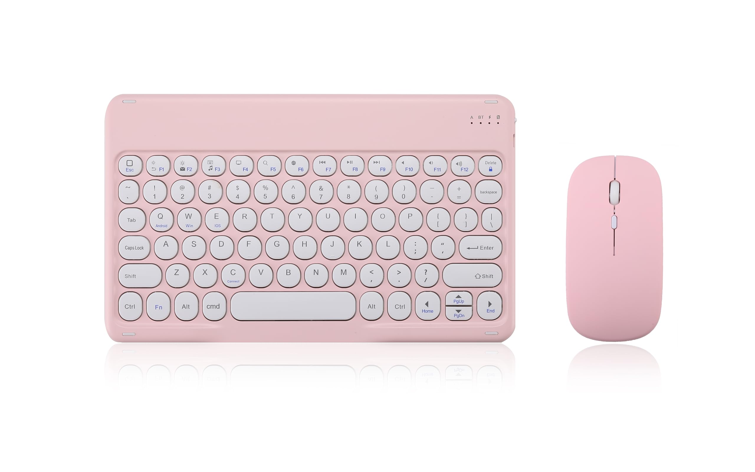 Ultra Slim Retro Bluetooth Keyboard and Mouse Combo - Compact Rechargeable Wireless Keyboard & Mouse for iPad, iPhone, Android, Windows Tablet & Smartphone (Pink) | Perfect for Home Office, Travel & Remote Work