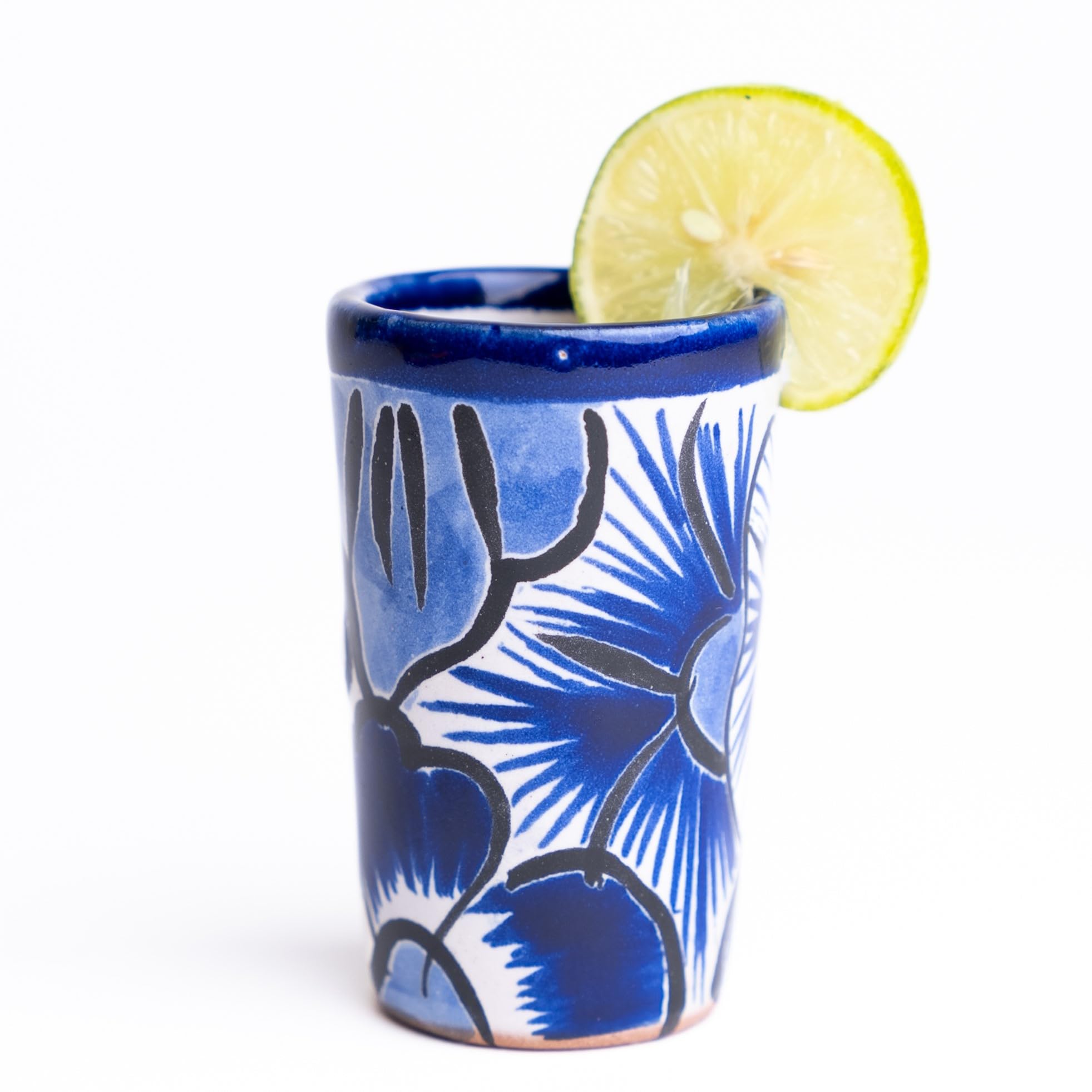 Authentic Mexican Talavera Shot Glasses Set of 4 - Hand-Painted 2oz Tequila Glasses (Blue) - Perfect for Margaritas, Parties & Mexican-Themed Decor
