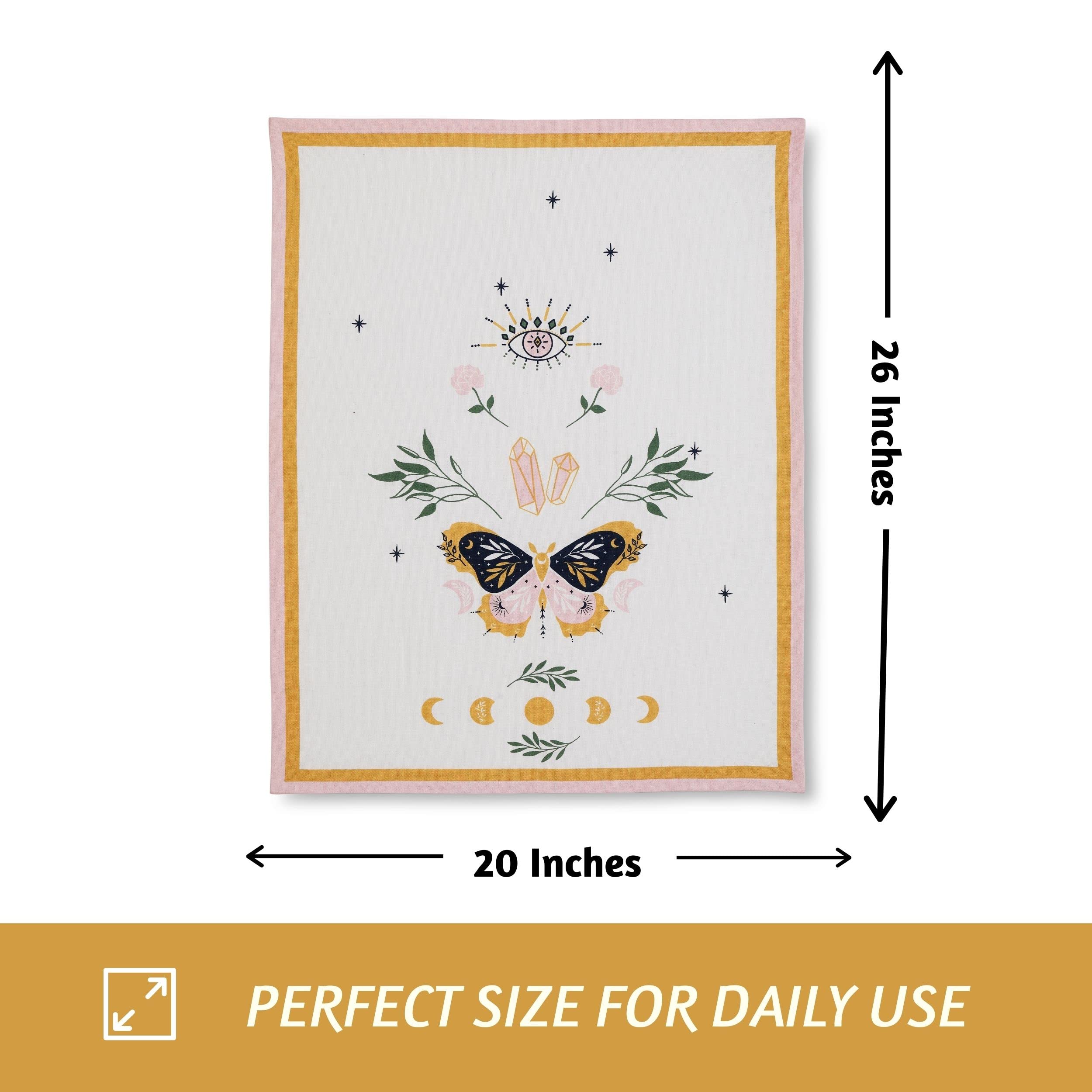 Folkulture Cotton Kitchen Towels Set of 3 - 20x26 Inch Absorbent Dish Towels & Dishcloths for Modern Kitchen, Valentine's Day Gifts for Her - Perfect for Drying Dishes, Decorating Home & Hostess Gifts