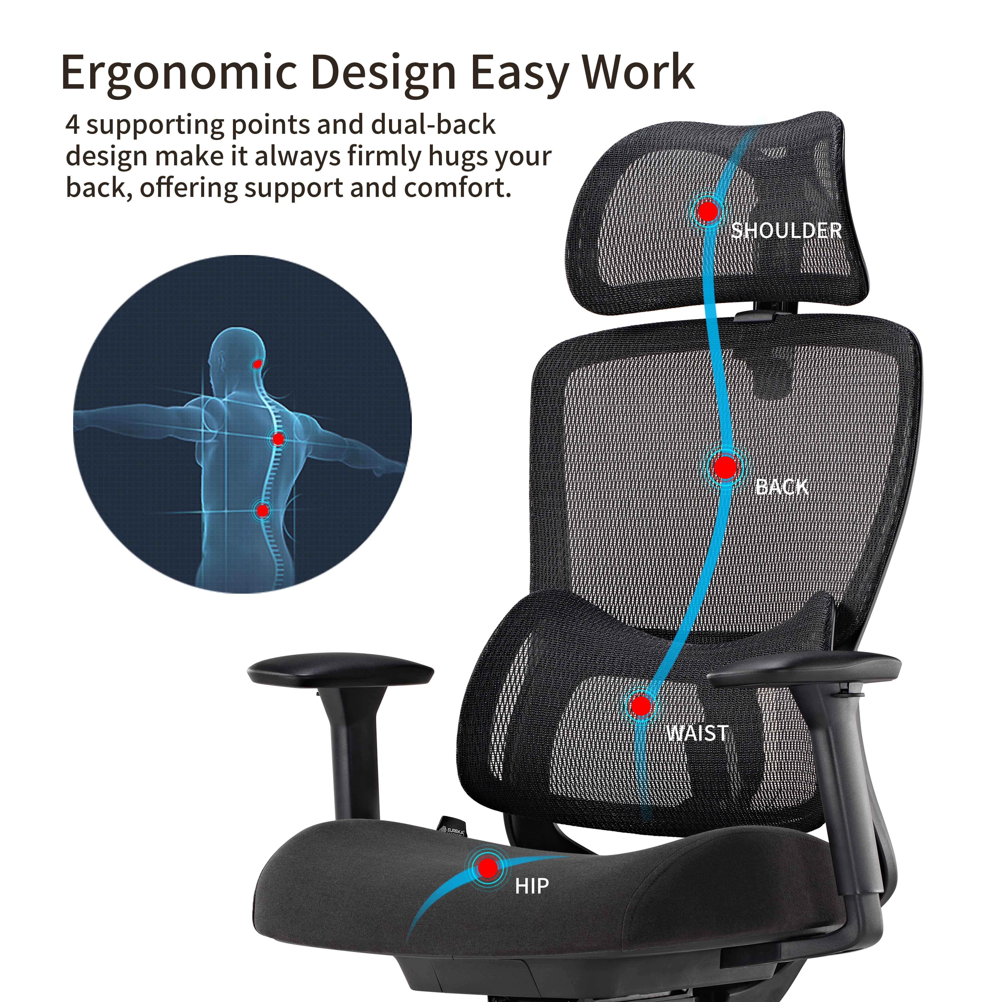 Ergonomic Office Chair with Adjustable Lumbar Support - Comfortable Desk Chair for Home & Office Use - Perfect for Long Hours Sitting, Gaming, and Working