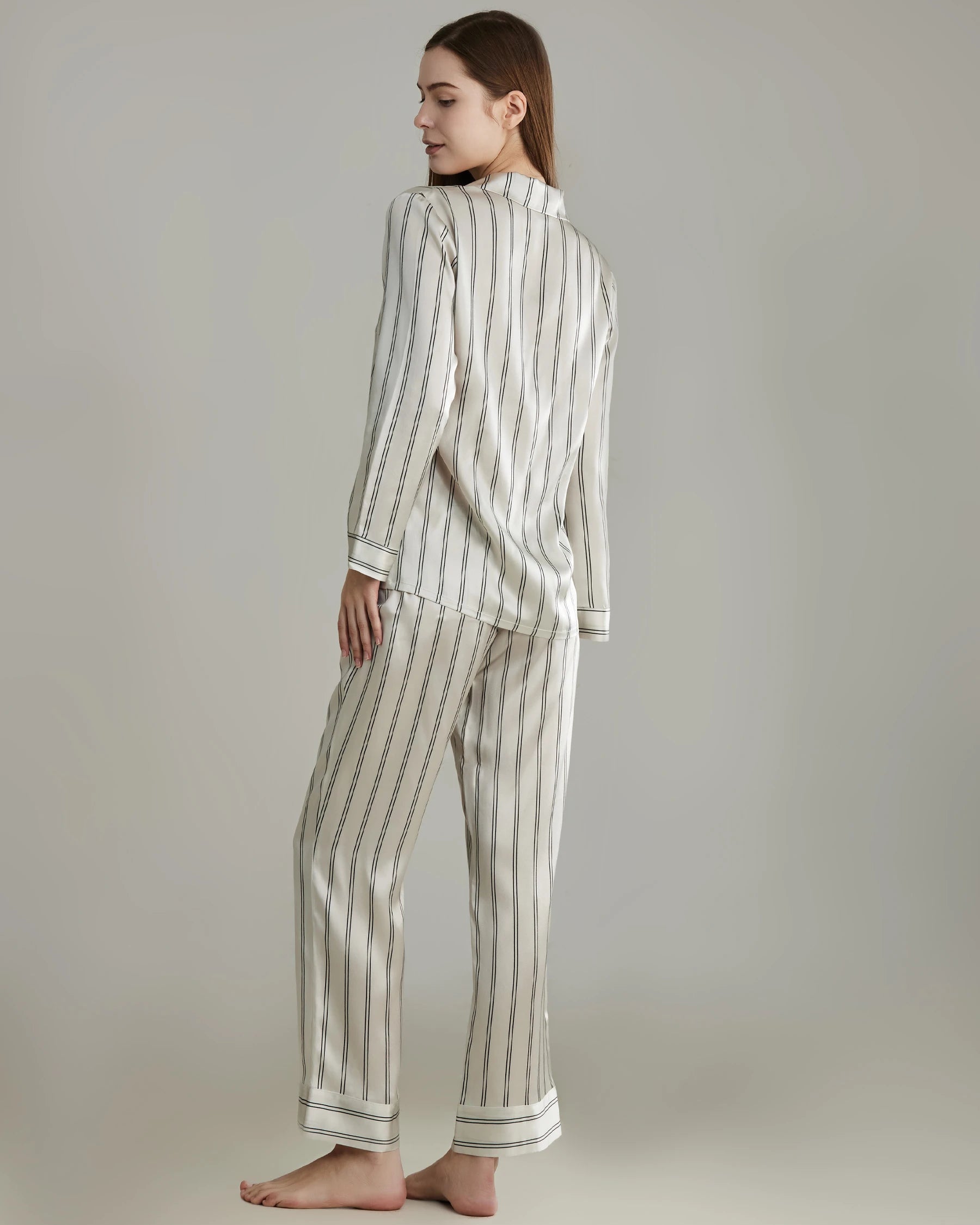 Classic Striped Silk Pajamas Set for Women - Soft & Comfortable Sleepwear - Perfect for Lounge, Sleep & Relaxation at Home