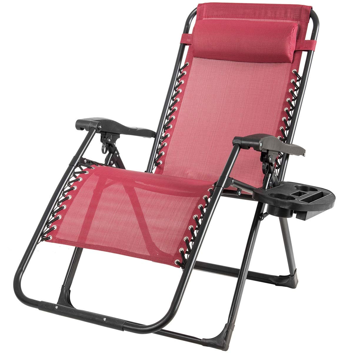 SAFSTAR Zero Gravity Chair - Heavy Duty 500lb Capacity Oversized Outdoor Lounge Chair with Cup Holder & Detachable Pillow, Portable Folding Patio Recliner for Backyard, Poolside, Beach, Camping - Comfortable Relaxation for Adults (Wine Red)