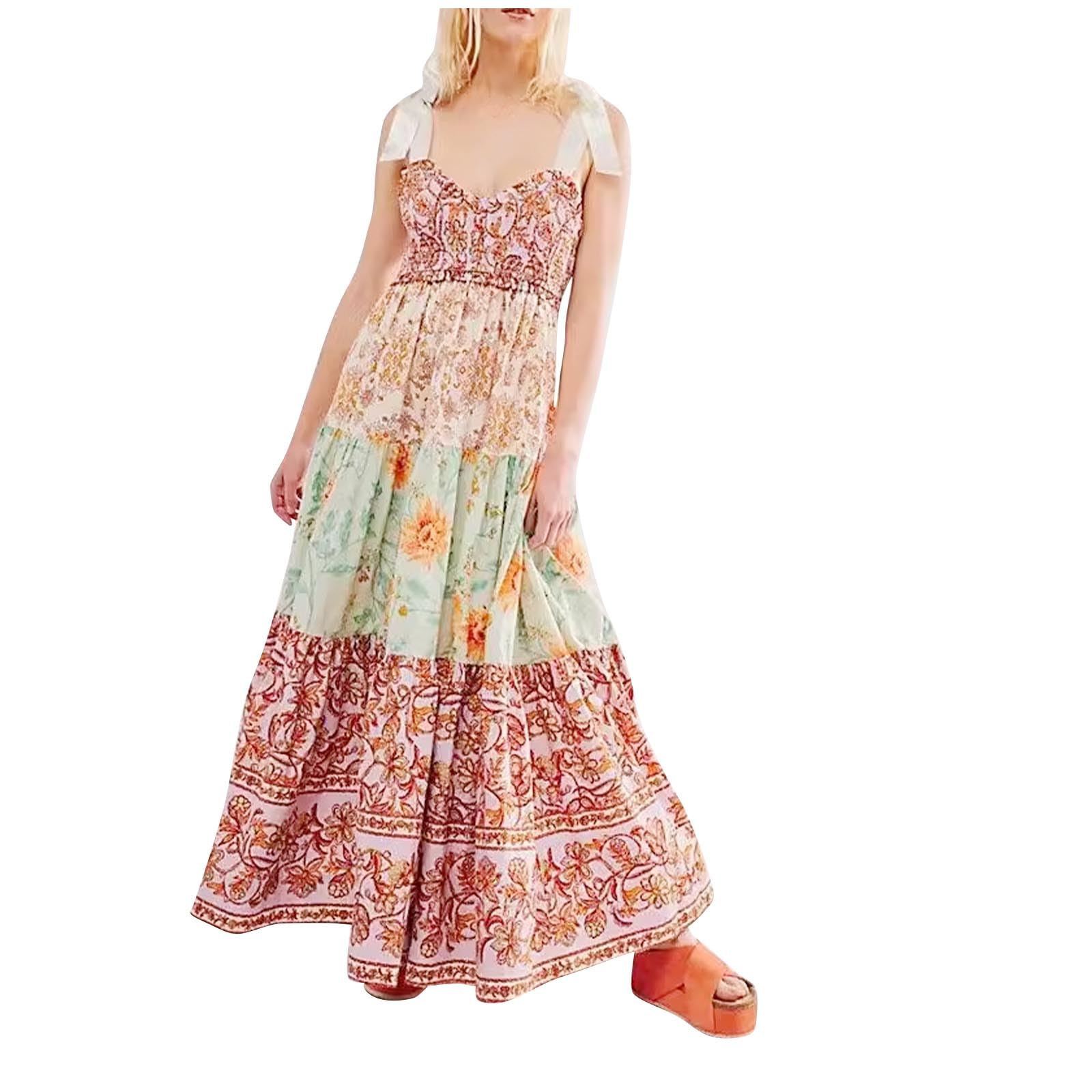 2024 Women's Summer Maxi Dress - Bluebell Sleeveless Tie Shoulder Boho Floral Beach Sundress | Sexy Casual Dress for Vacation, Party & Outdoor