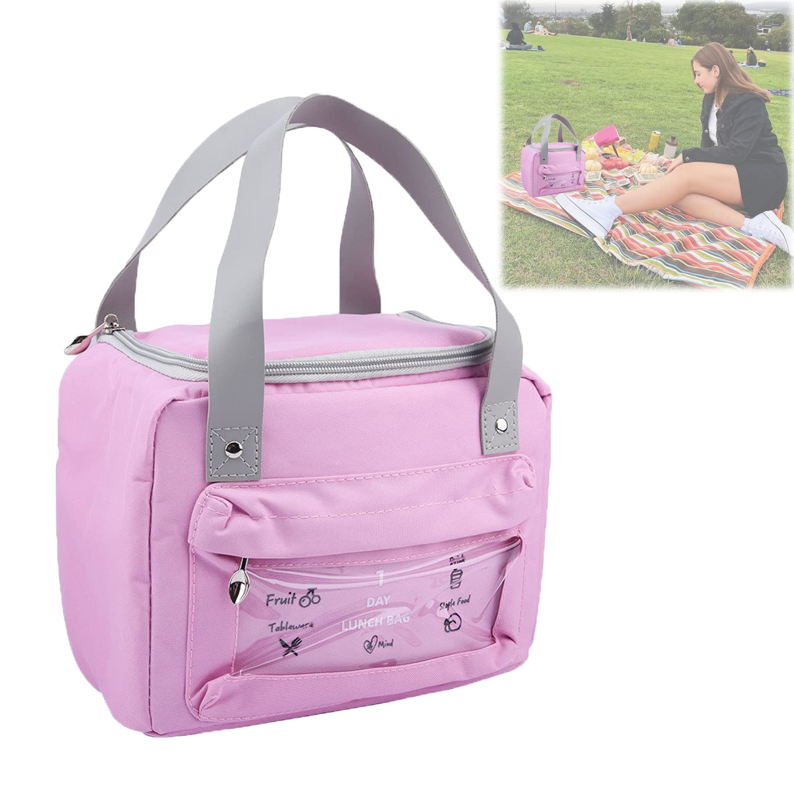 BWWNBY Insulated Lunch Bag - Reusable Tote Cooler Bag for Work & Picnic, Large Capacity Adult Lunch Box with Front Pocket for Women & Men (Pink) | Perfect for Office, School, Beach & Outdoor Activities