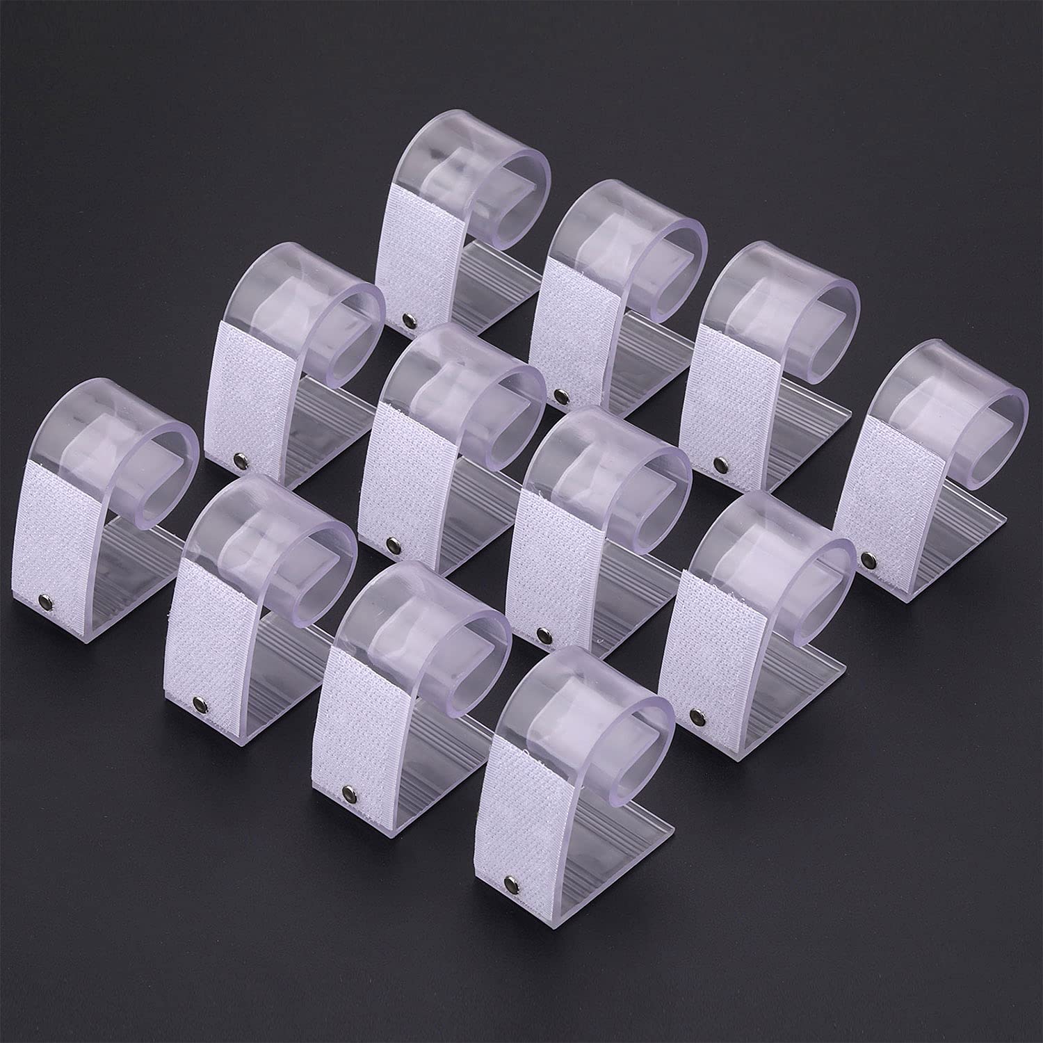 Weddecor 12-Pack Clear Plastic Tablecloth Clips with Hook & Loop Strips, 4.5cm x 2.5cm x 4.5cm Transparent Table Skirting Clips for Banquet Wedding Party Decorations - Perfect for Securing Tablecloths at Events, Catering & Home Use