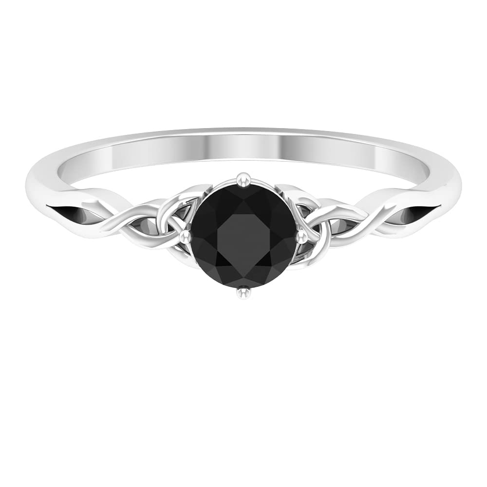 Black Diamond Solitaire Promise Ring for Women - 14K Solid Gold Celtic Ring with Real Black Diamond - April Birthstone Jewelry - Perfect for Self-Love, Anniversaries & Special Occasions