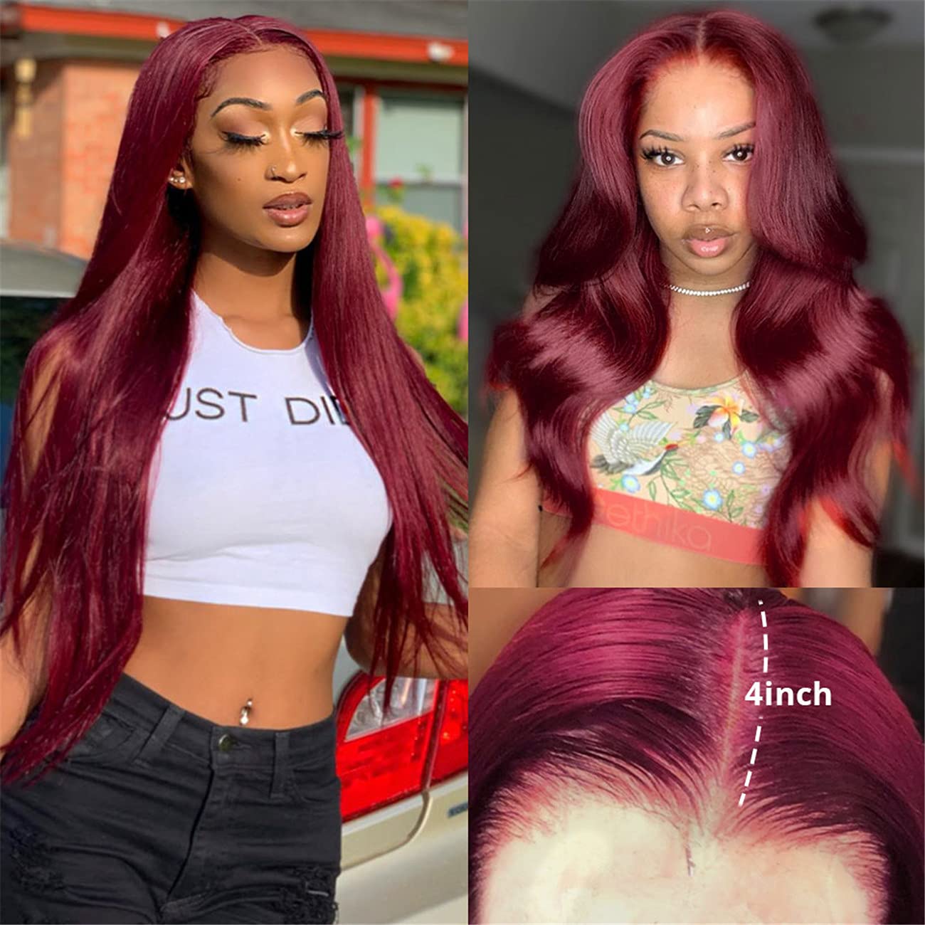 Wiggins Burgundy 16 Inch Human Hair Lace Front Wig - 4x4 Closure, Straight 99J, Pre-Plucked & Glueless for Black Women | Perfect for Daily Wear, Parties & Special Occasions