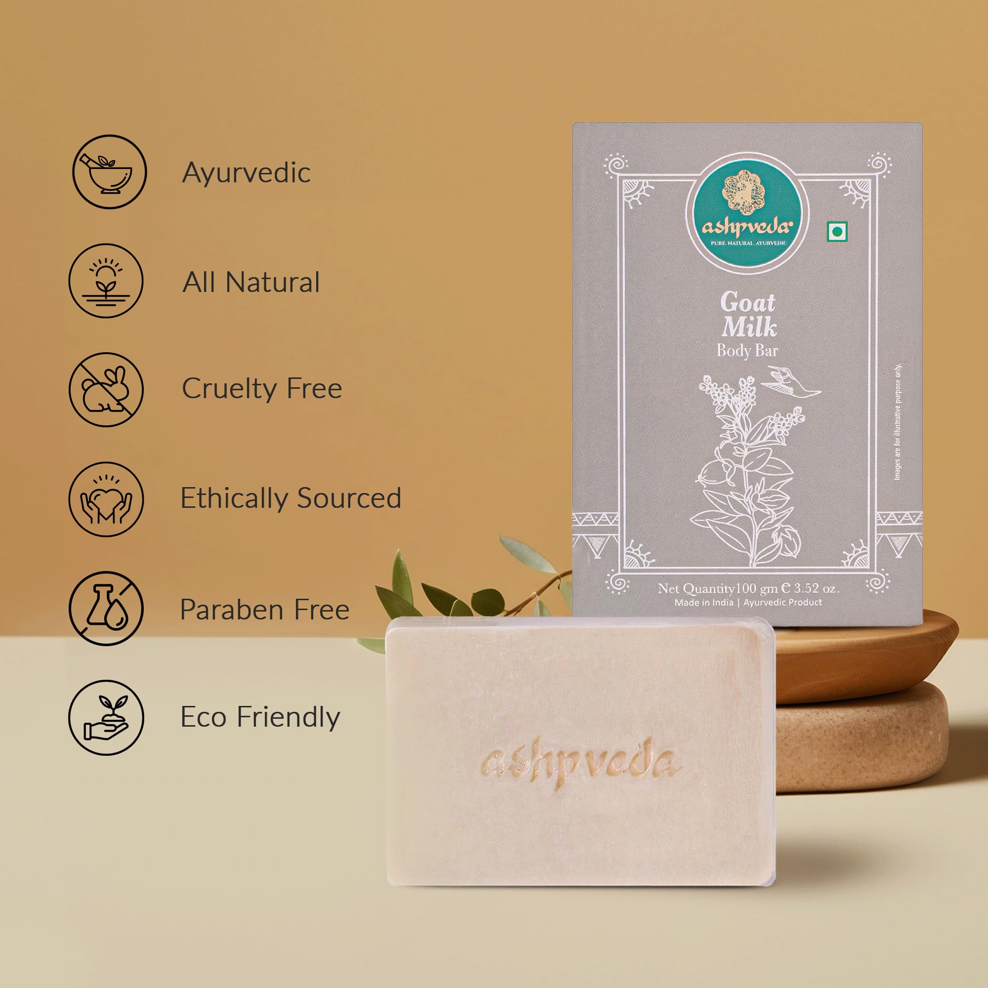 Organic Ashpveda Jojoba Oil & Goat Milk Handmade Soap Bar - Moisturizing, Nourishing & Brightening for Dry, Sensitive Skin - Natural Tan Removal & Glow - 100g - Perfect for Daily Skincare Routine & Spa-Like Bath Experience