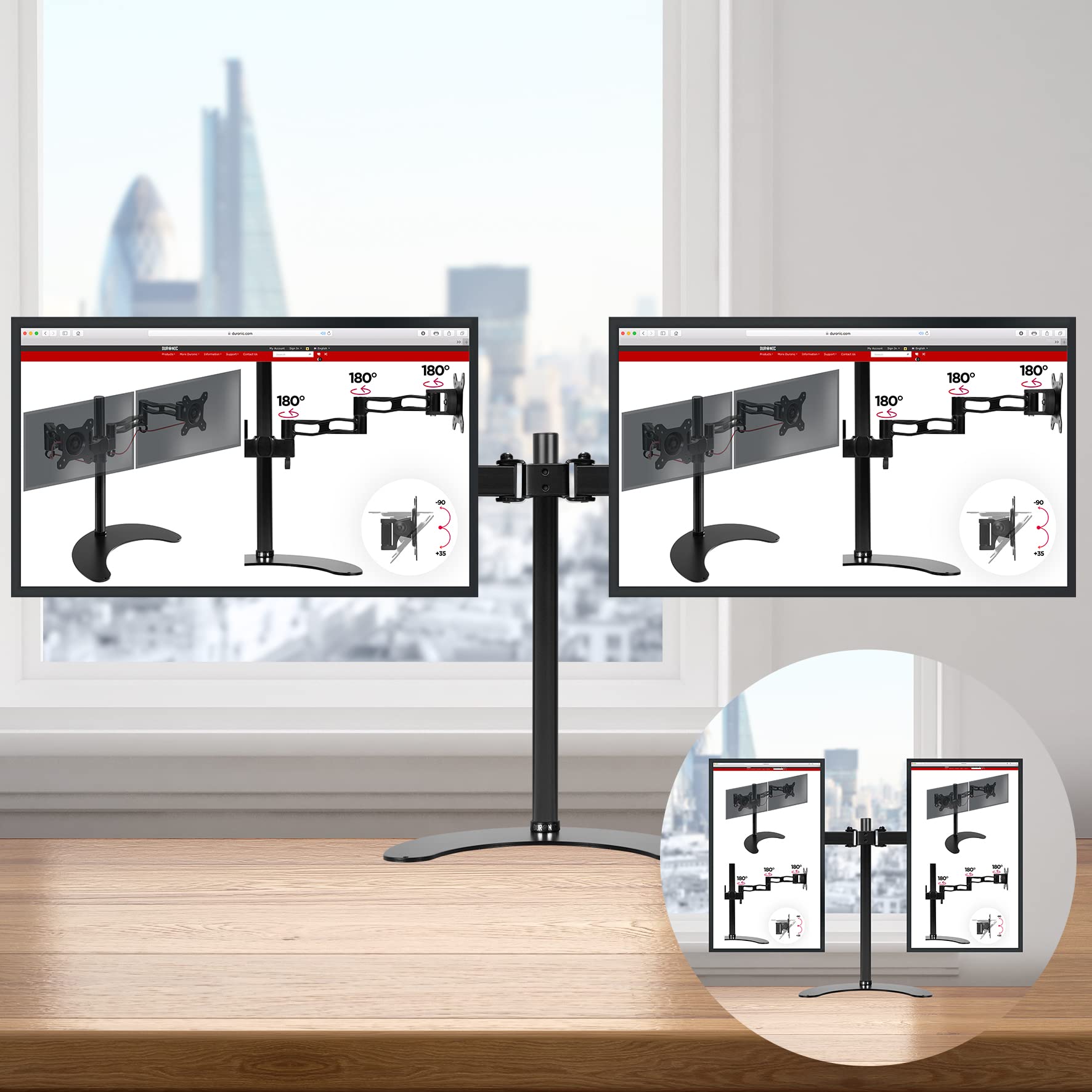 Duronic DM15D2 Dual Monitor Stand - Adjustable Height Desk Mount for Two 13-27