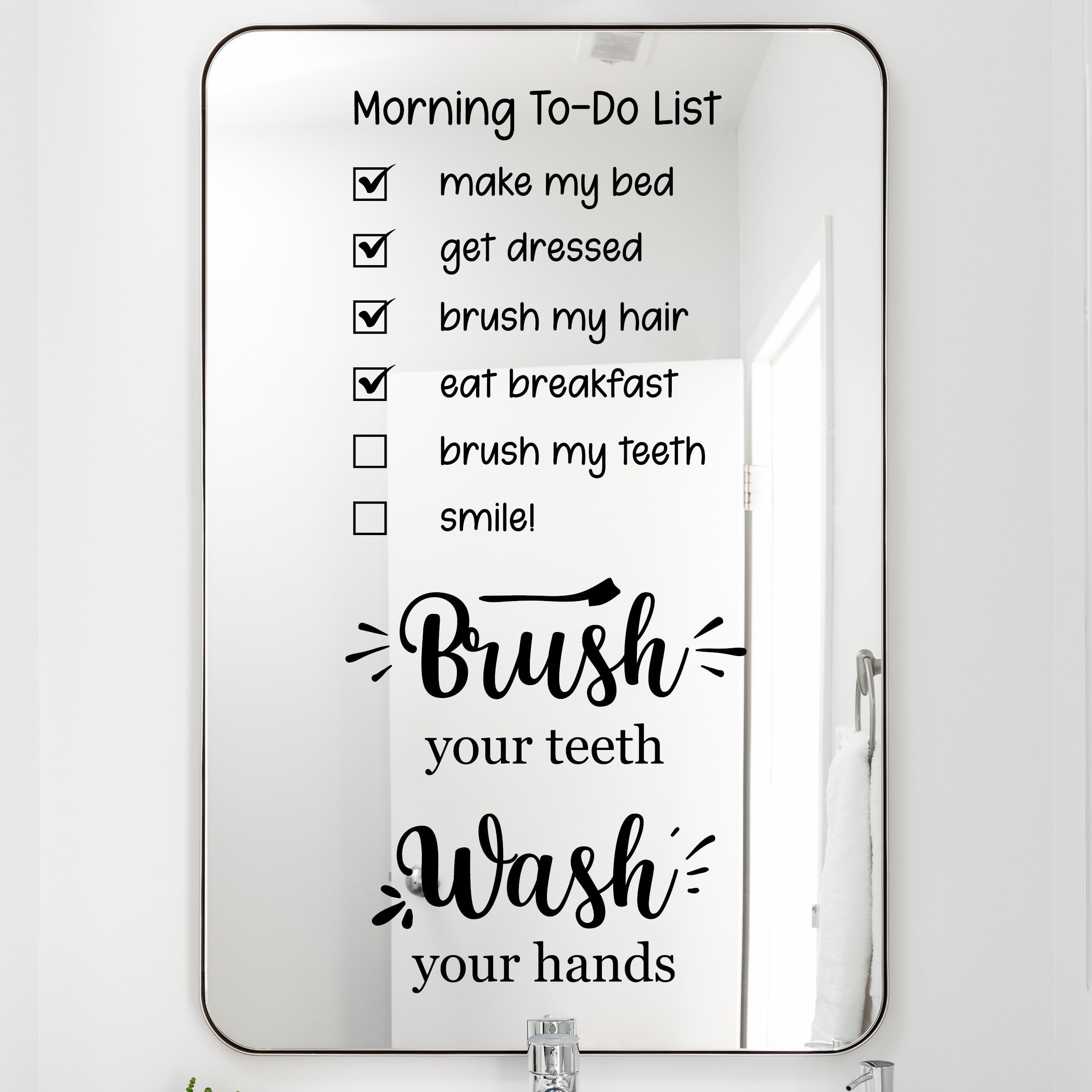 Black Vinyl Wall Decals for Bathroom - Motivational Stickers for Mirror & Shower | Morning Routine Checklist | Brush Teeth & Wash Hands Reminder - Perfect for Home, Office & Dorm Decor