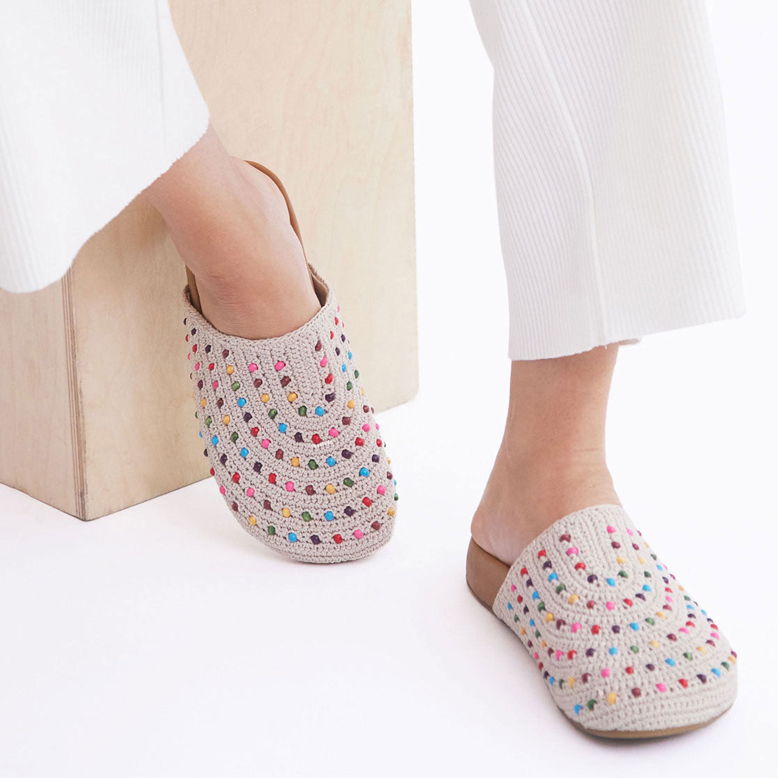 Bolinas Clog Hand Crochet Women's Slip-On Shoes with Ecru Multi Beads - Comfortable Summer Sandals for Beach, Garden, and Casual Wear