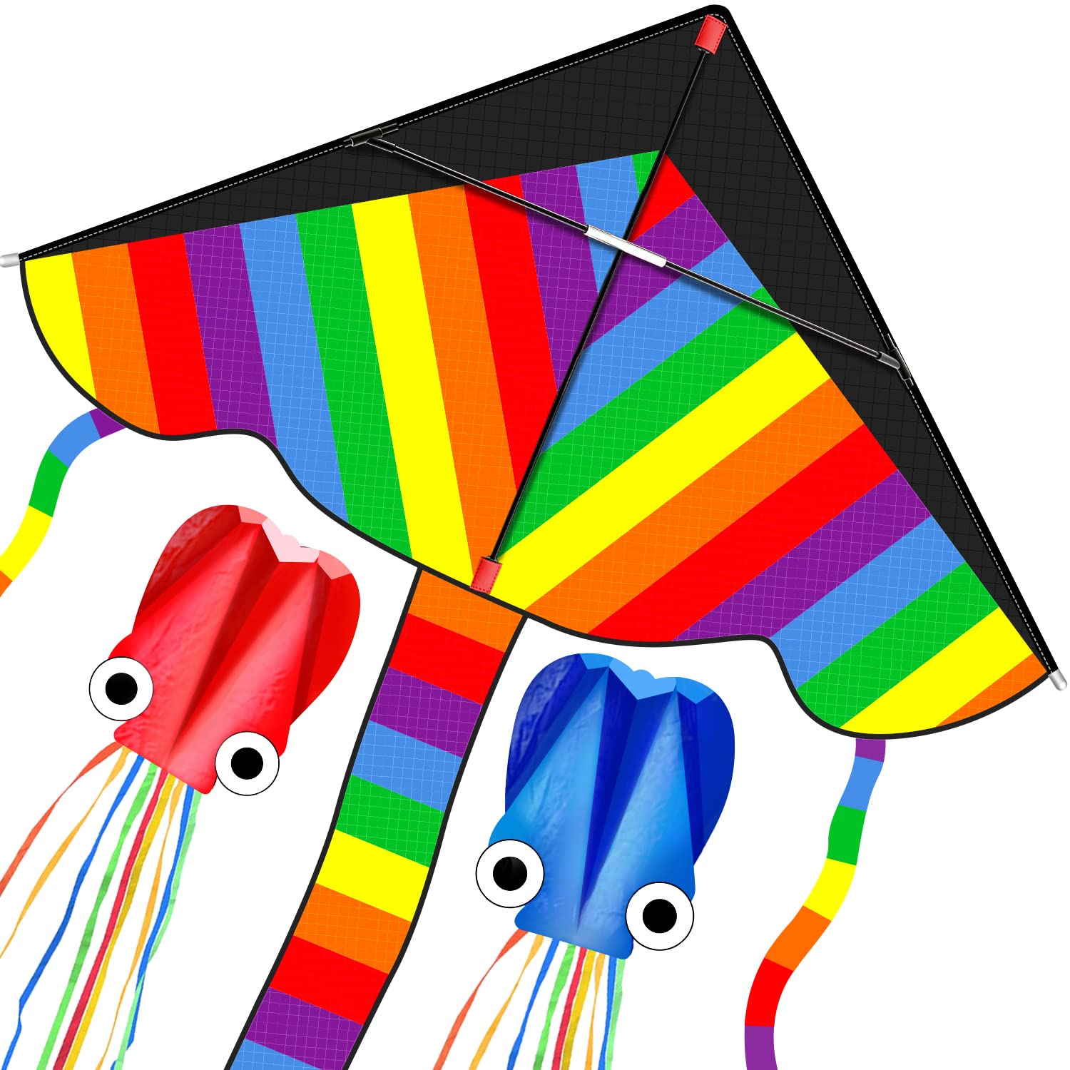 TOY Life 3 Pack Rainbow Octopus Kites - Easy to Fly Outdoor Kites for Kids Ages 3-12 & Adults - Perfect for Beach, Park, Backyard, and Family Outdoor Activities