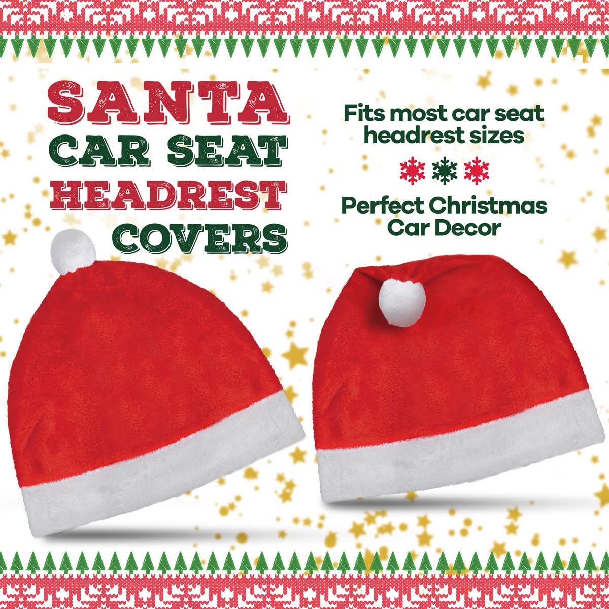 2 Pack Santa Hat Car Seat Headrest Covers - Festive Christmas Car Accessories for Vehicle Decor, Universal Fit for Most Cars - Perfect for Holiday Road Trips & Christmas Car Parades