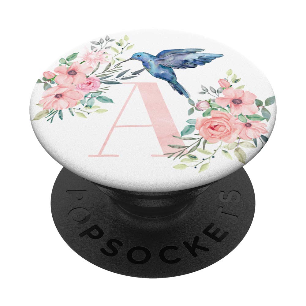 Blue Hummingbird & Pink Flowers Feeder - Letter A PopSockets Phone Grip & Stand for iPhone, Samsung, Tablets - Perfect for Bird Lovers, Outdoor Enthusiasts & Nature Decor