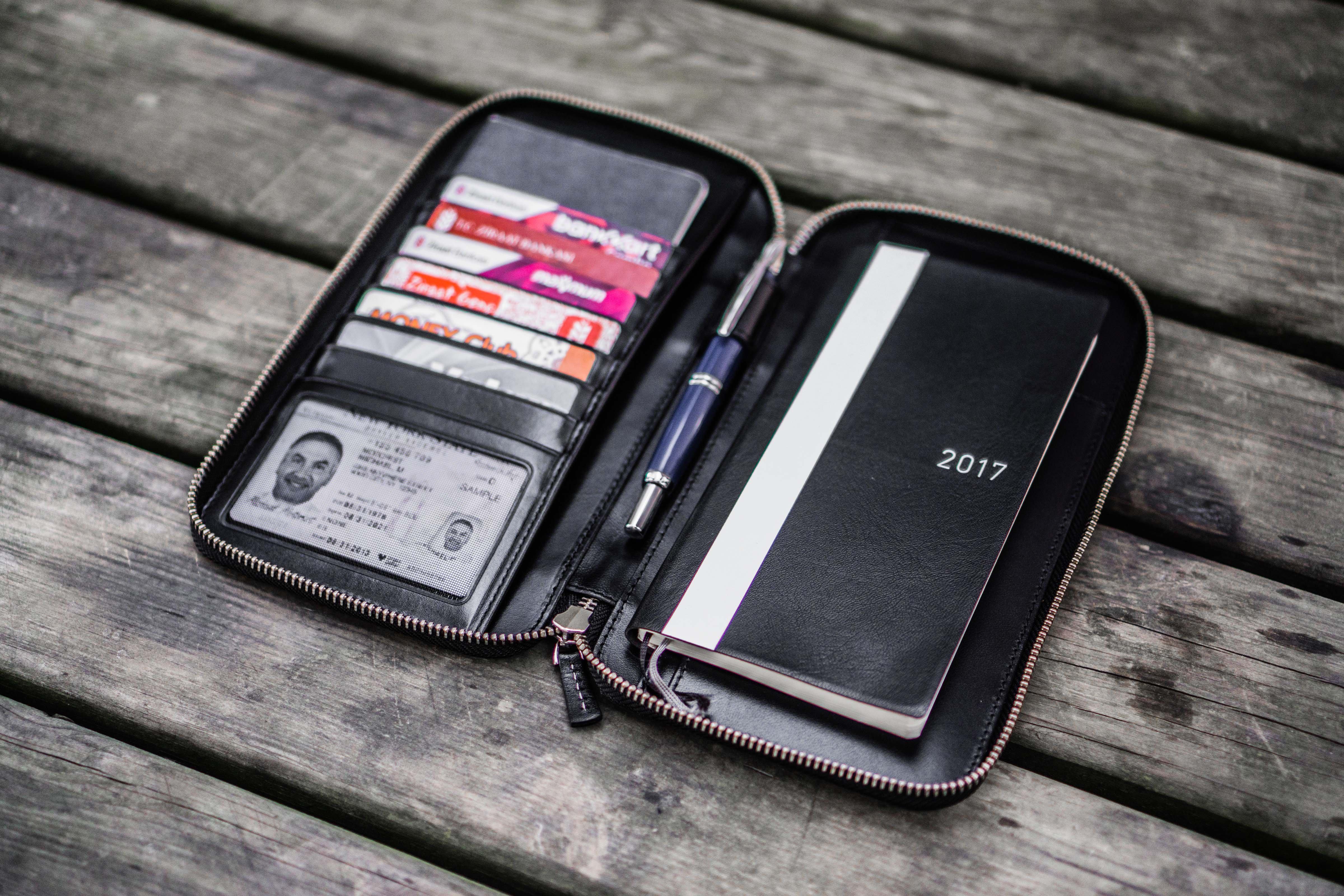 Premium Genuine Leather Hobonichi Weeks Planner Cover with Zipper - Black | Stylish & Durable Organizer for Daily Planning, Journaling & Office Use
