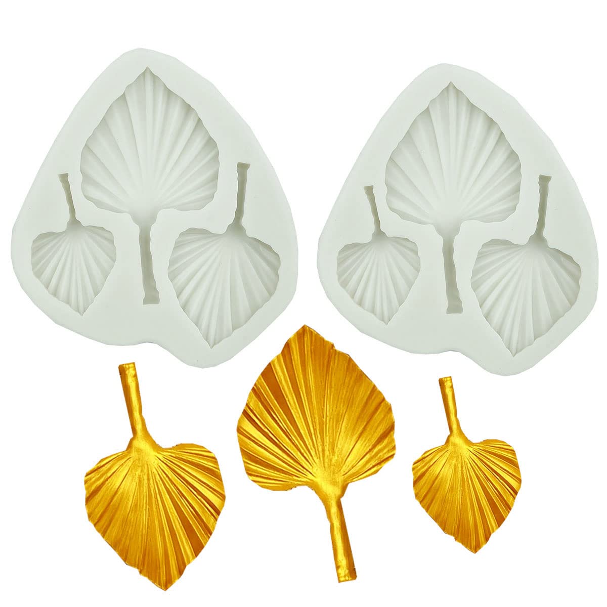 2-Pack 3D Fan Palm Leaf Silicone Molds for Cake Decorating, Chocolate, Candy & Polymer Clay - Perfect for Baking, Cupcake Toppers, Fondant Flowers & DIY Craft Projects