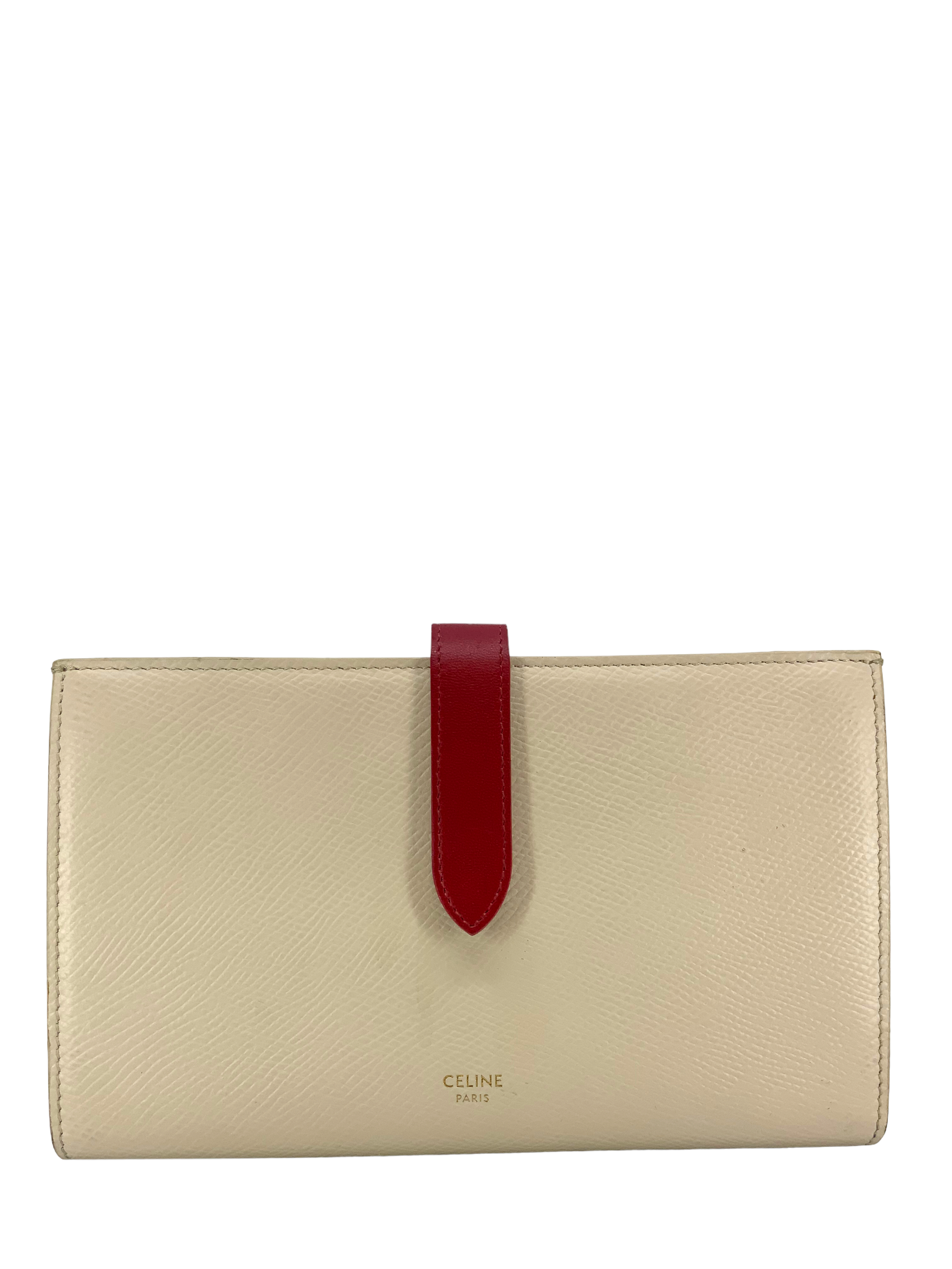 Celine Bicolor Grained Calfskin Large Strap Wallet for Women | Premium Leather Designer Wallet | Perfect for Everyday Use, Travel & Gift Giving