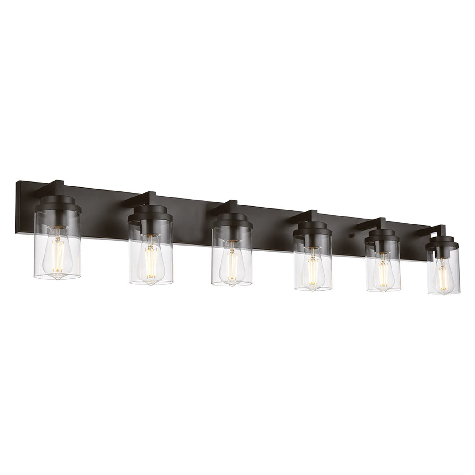 Oil Rubbed Bronze Bathroom Vanity Light - 6-Light Wall Sconce with Clear Glass Shade, Modern Wall Mount Lighting Fixture for Bathroom Mirror, Kitchen, Hallway & Bedroom - Perfect for Home Decor and Ambient Lighting