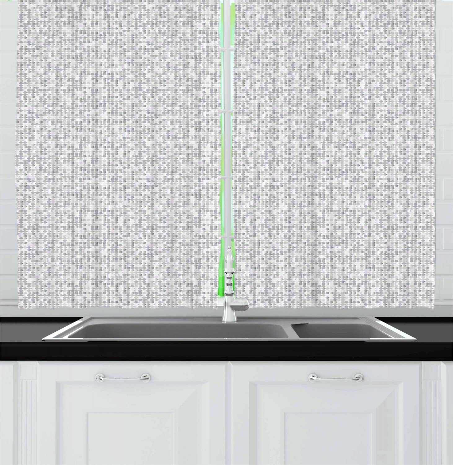 Lunarable Grey Abstract Kitchen Curtains - Retro Halftone Circles Design, 2 Panel Set with Rod Pocket, 55